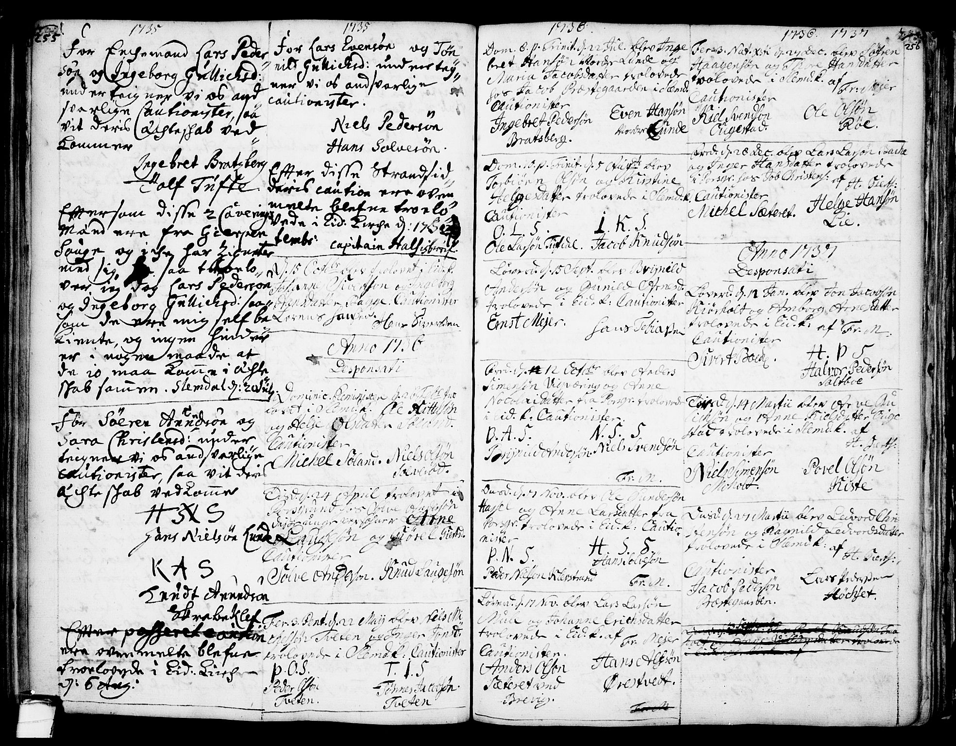 Eidanger kirkebøker, SAKO/A-261/F/Fa/L0004: Parish register (official) no. 4, 1733-1759, p. 255-256
