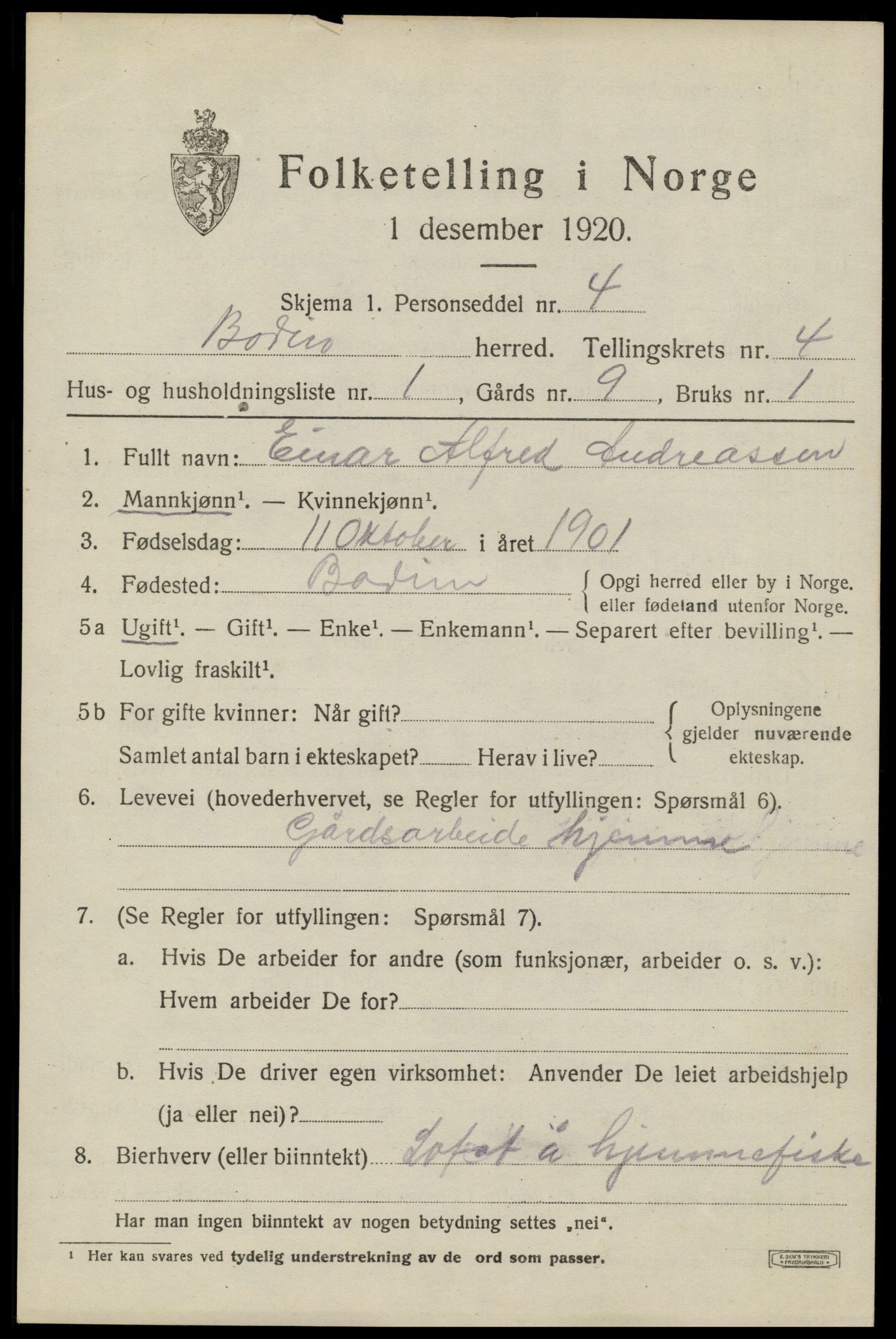 SAT, 1920 census for Bodin, 1920, p. 2692