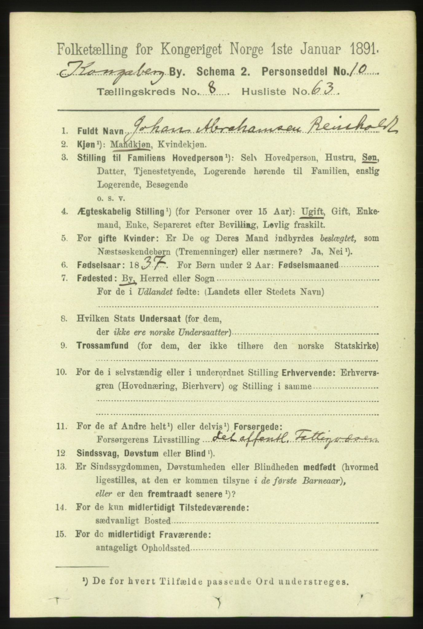 RA, 1891 census for 0604 Kongsberg, 1891, p. 6034