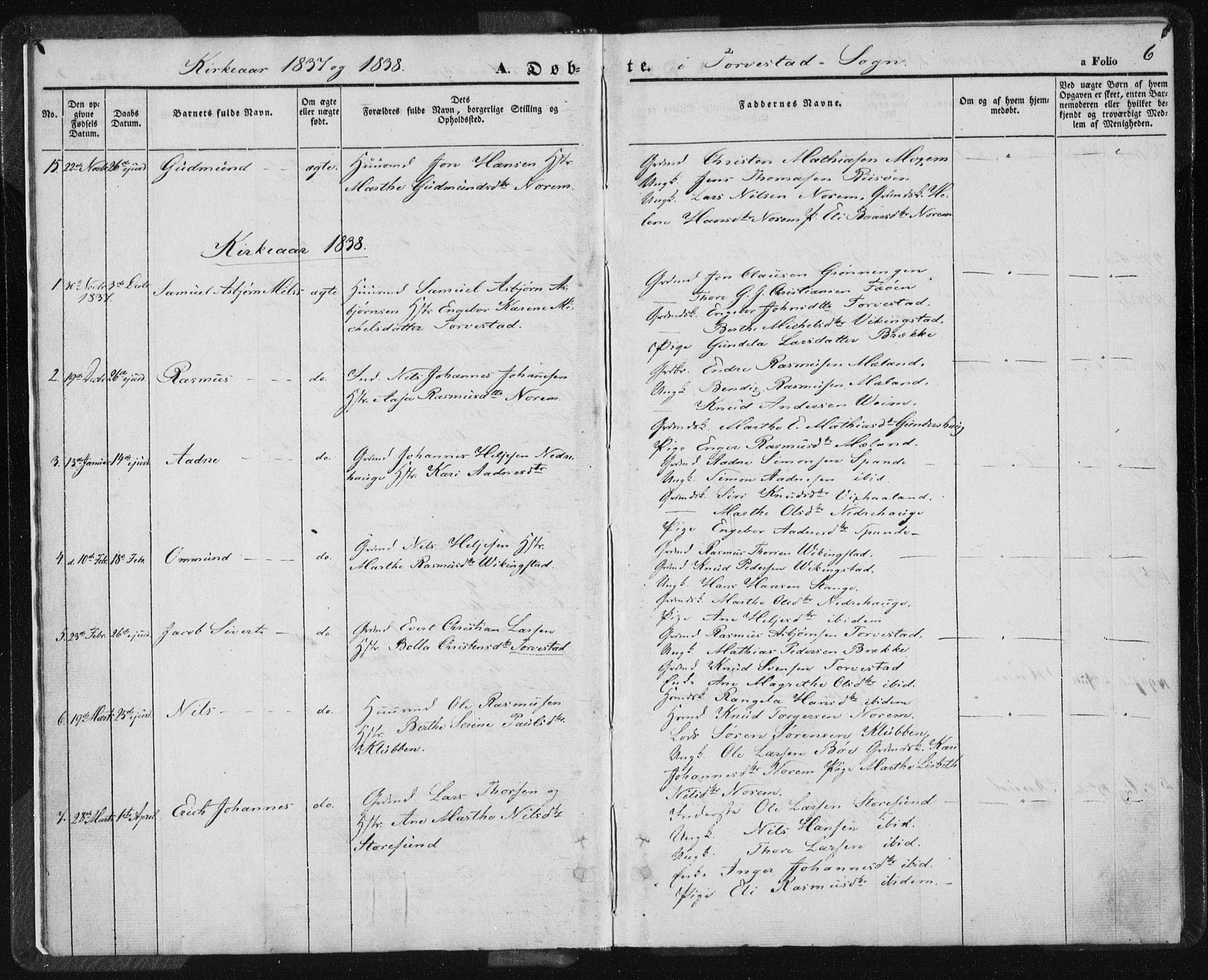 Torvastad sokneprestkontor, AV/SAST-A -101857/H/Ha/Haa/L0005: Parish register (official) no. A 5, 1836-1847, p. 6