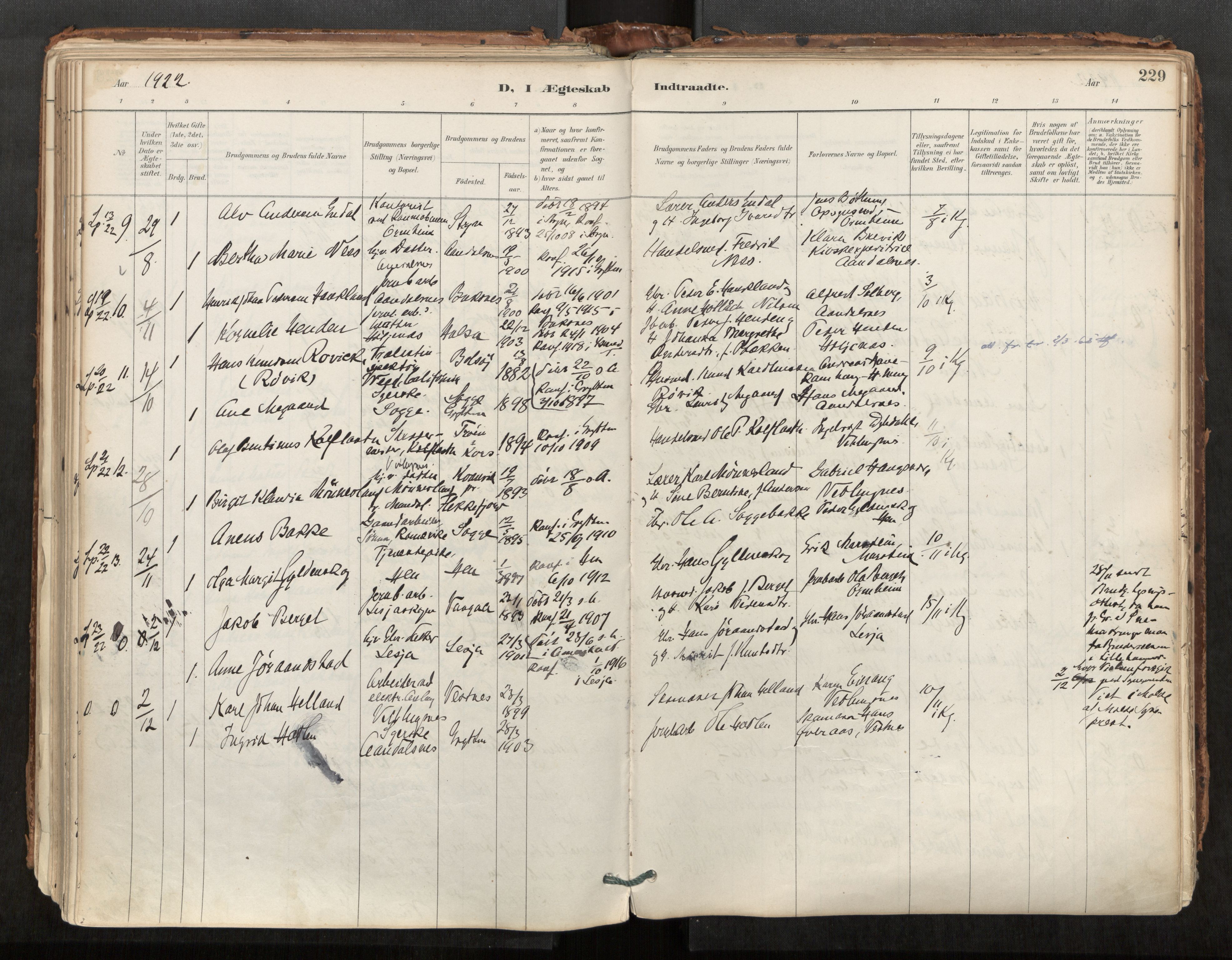 Ministerialprotokoller, klokkerbøker og fødselsregistre - Møre og Romsdal, AV/SAT-A-1454/544/L0585: Parish register (official) no. 544A06, 1887-1924, p. 229