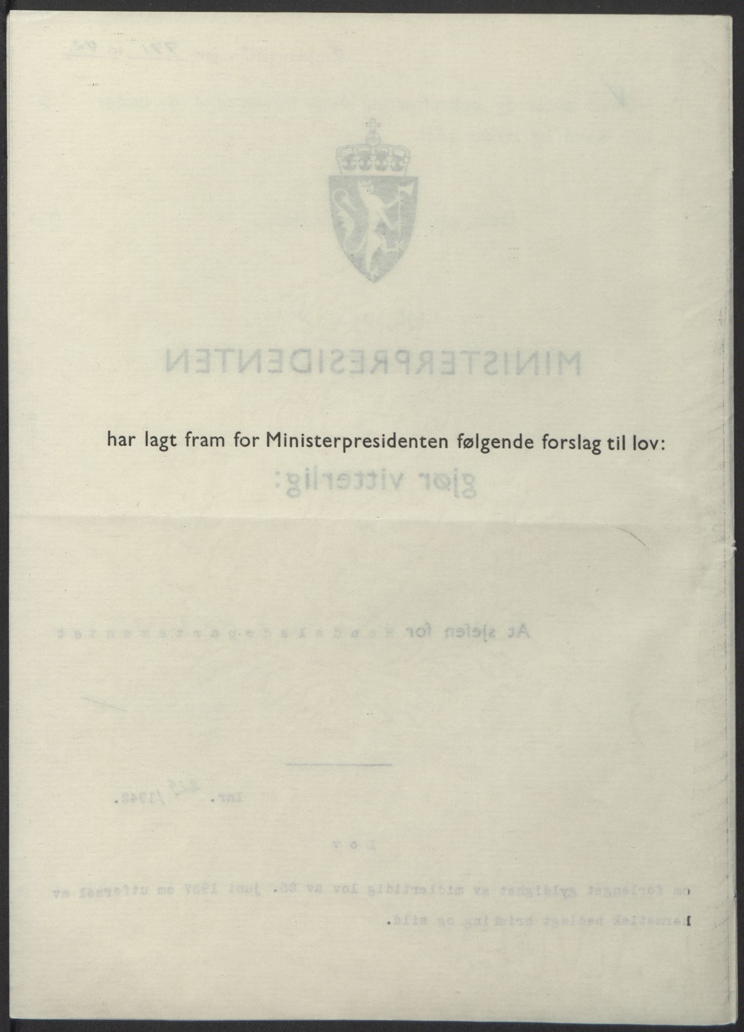 NS-administrasjonen 1940-1945 (Statsrådsekretariatet, de kommisariske statsråder mm), RA/S-4279/D/Db/L0098: Lover II, 1942, p. 559