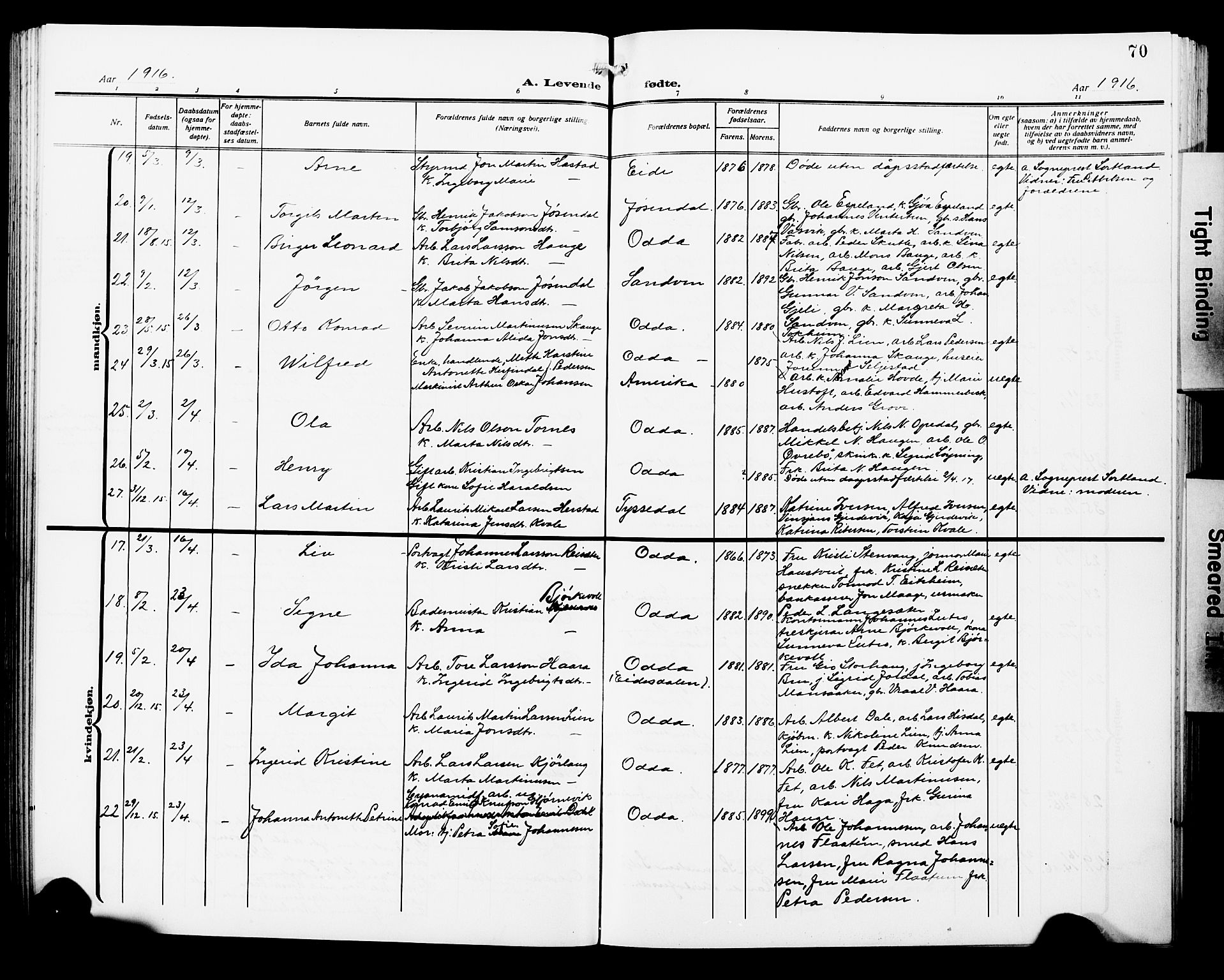 Odda Sokneprestembete, SAB/A-77201/H/Hab: Parish register (copy) no. A 8, 1910-1923, p. 70