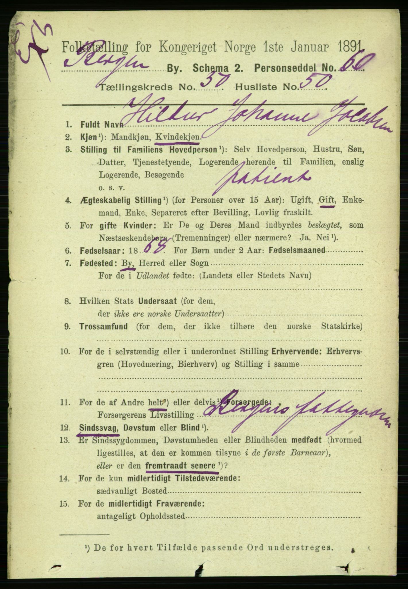 RA, 1891 Census for 1301 Bergen, 1891, p. 60466