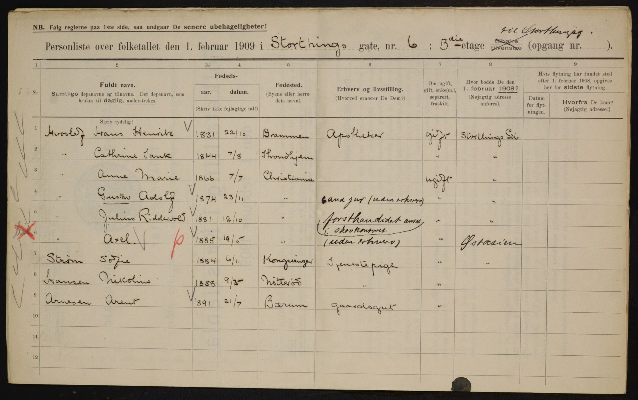 OBA, Municipal Census 1909 for Kristiania, 1909, p. 93598