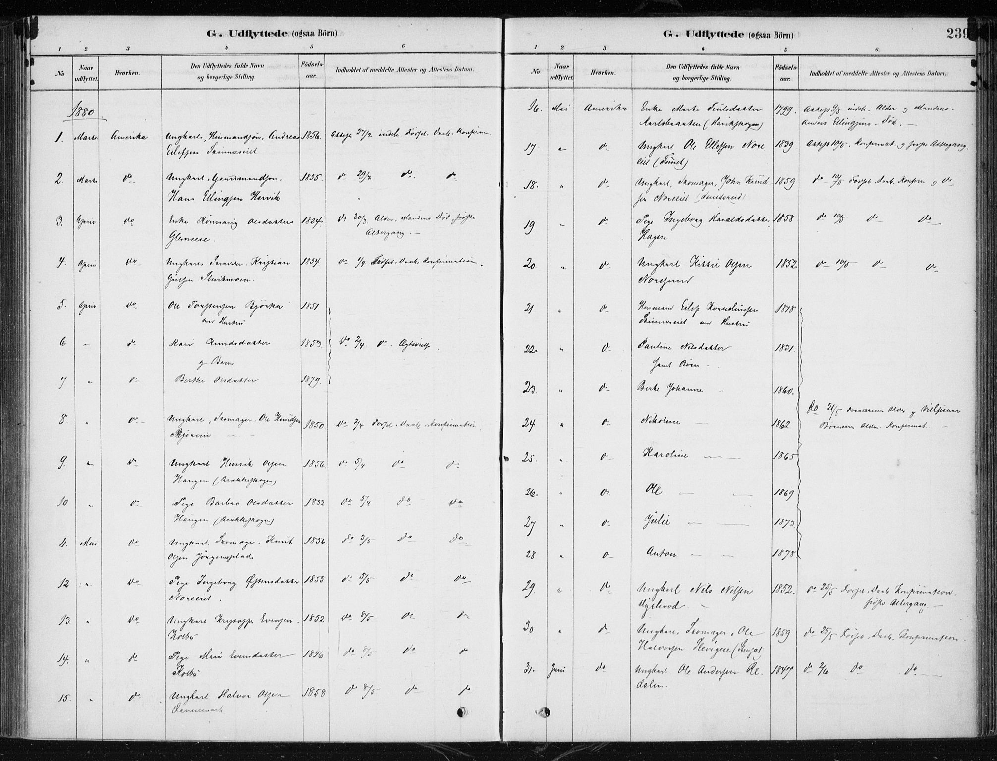 Krødsherad kirkebøker, SAKO/A-19/F/Fa/L0005: Parish register (official) no. 5, 1879-1888, p. 239