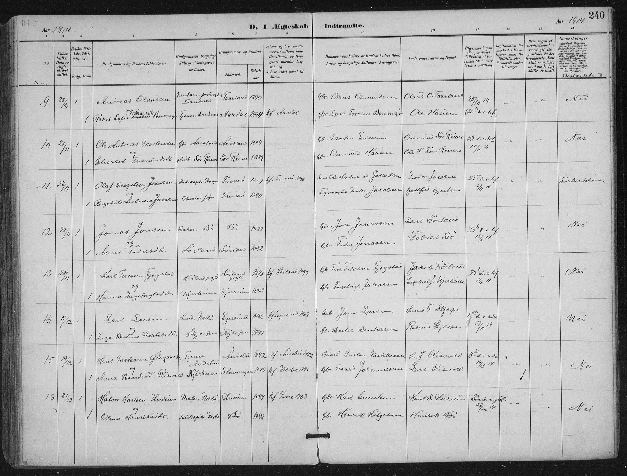 Hå sokneprestkontor, AV/SAST-A-101801/002/B/L0001: Parish register (official) no. A 11, 1897-1924, p. 240