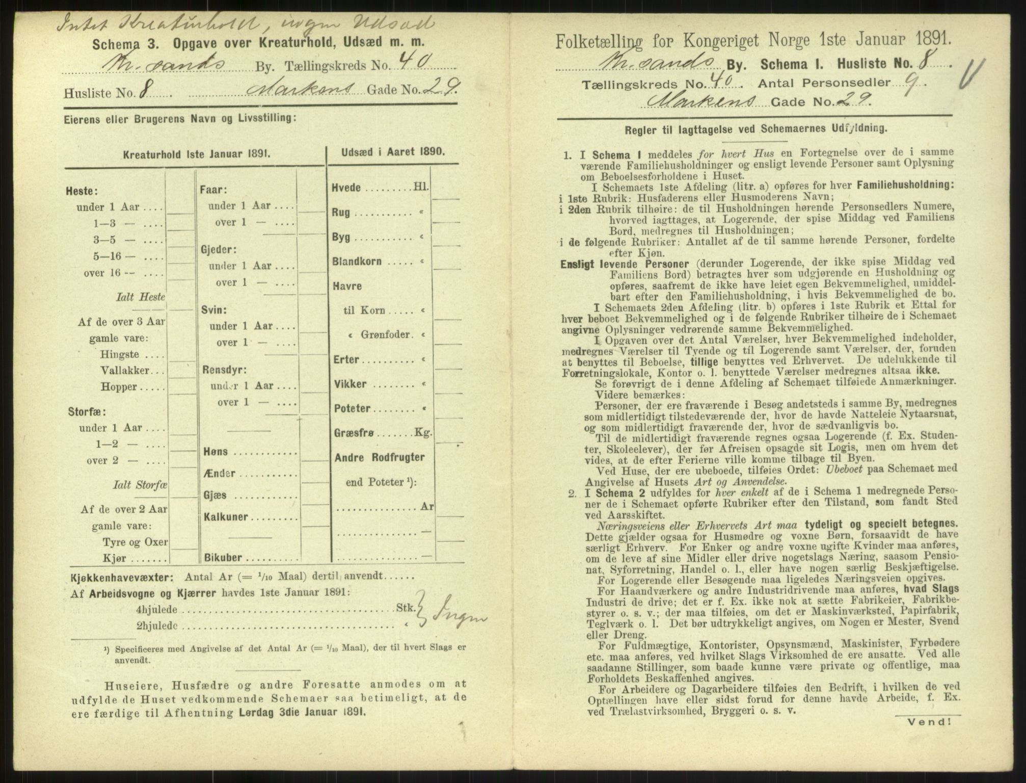 RA, 1891 census for 1001 Kristiansand, 1891, p. 2164