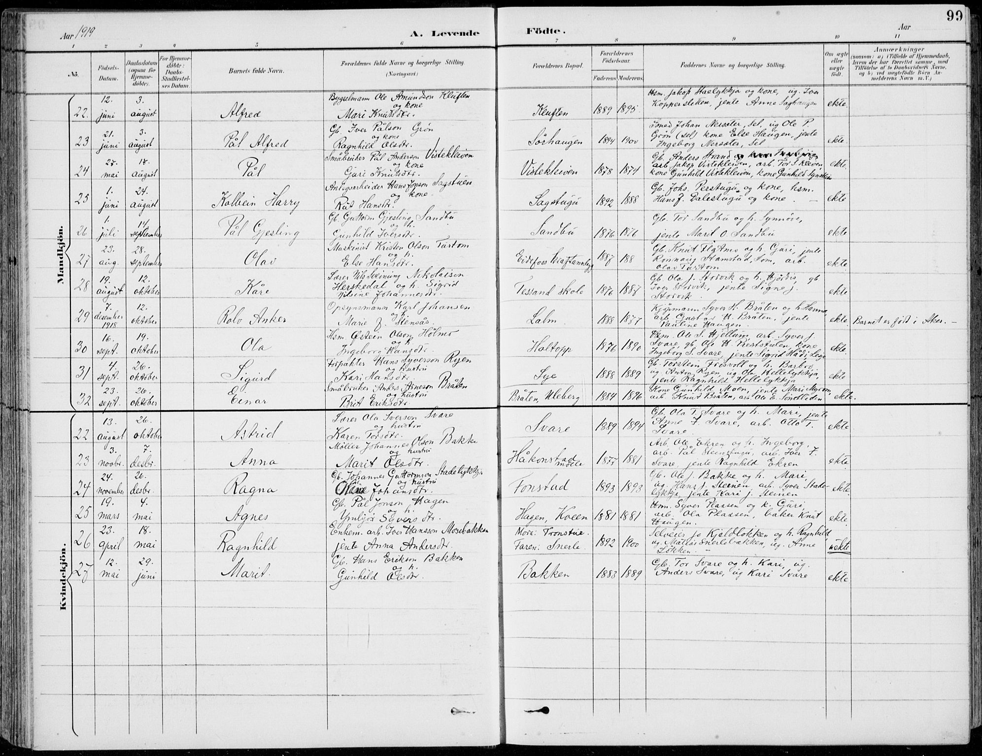 Vågå prestekontor, AV/SAH-PREST-076/H/Ha/Hab/L0002: Parish register (copy) no. 2, 1894-1939, p. 99