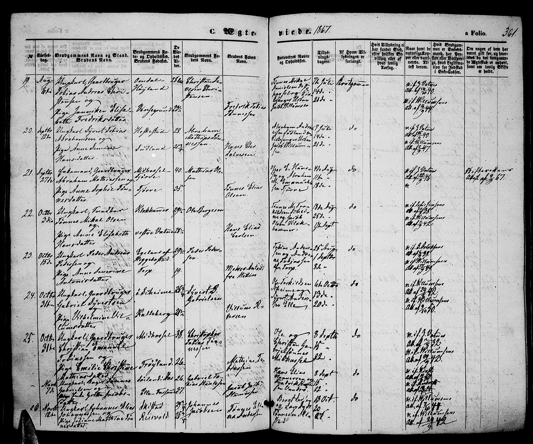 Lista sokneprestkontor, AV/SAK-1111-0027/F/Fb/L0003: Parish register (copy) no. B 3, 1862-1877, p. 361