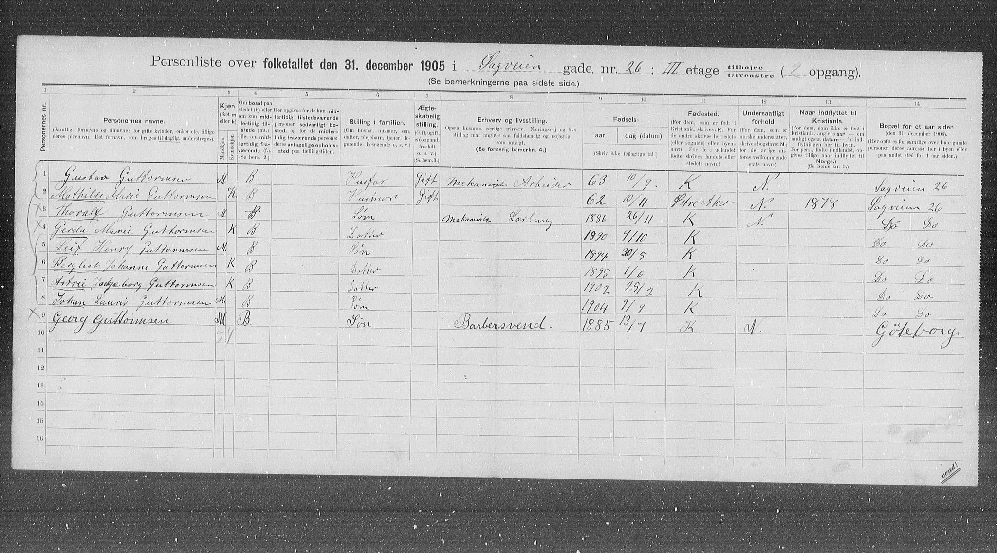 OBA, Municipal Census 1905 for Kristiania, 1905, p. 45569