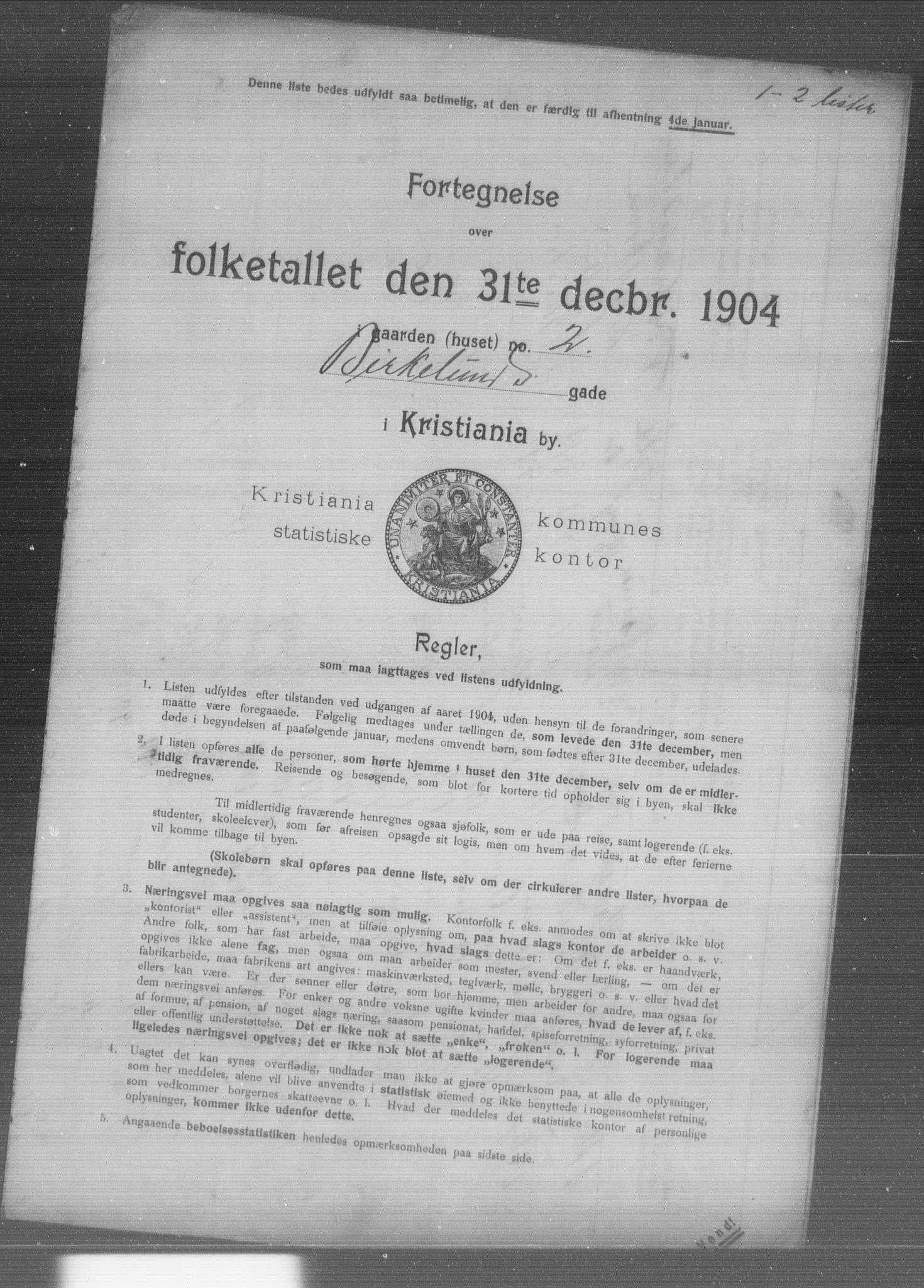 OBA, Municipal Census 1904 for Kristiania, 1904, p. 1125