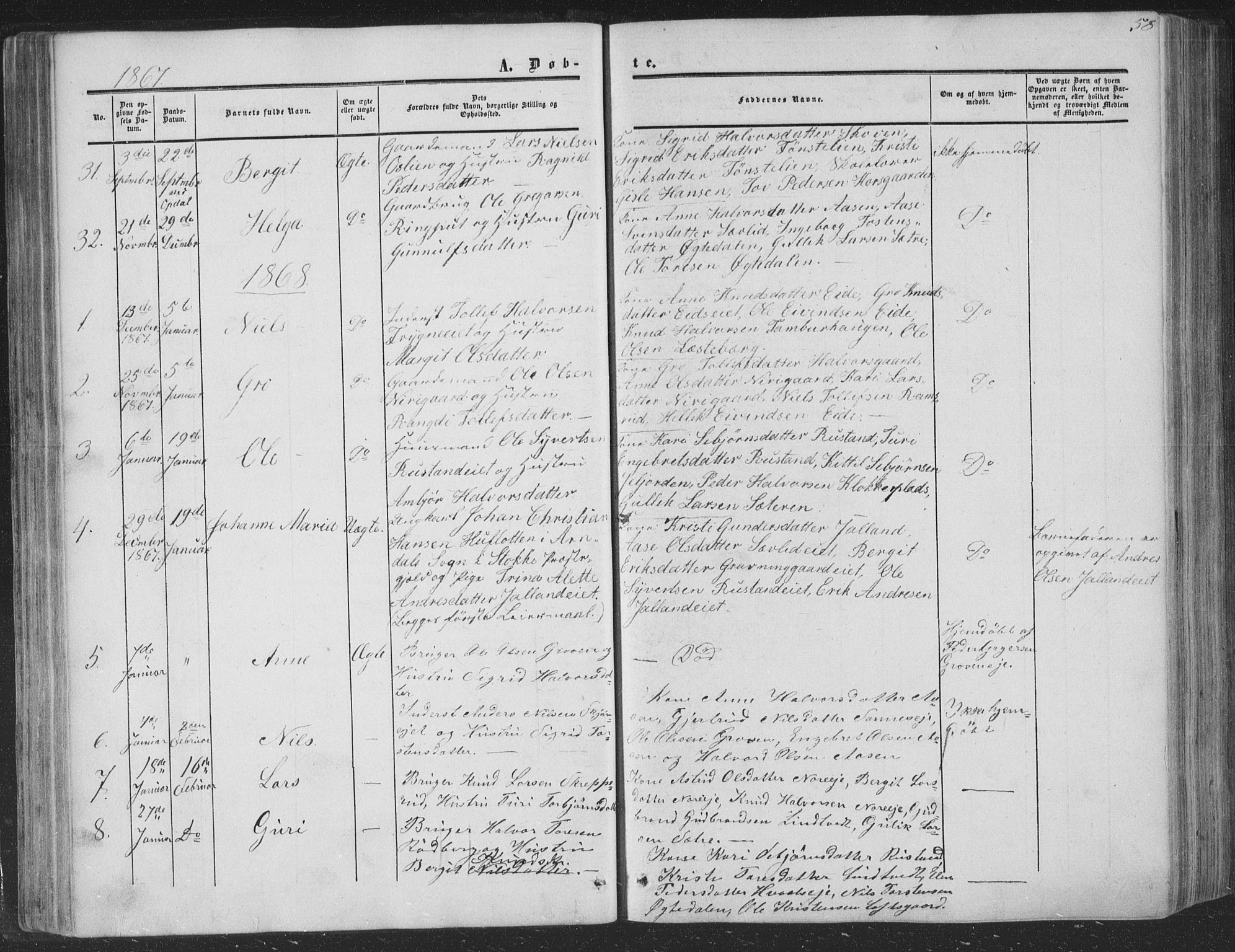 Nore kirkebøker, AV/SAKO-A-238/F/Fa/L0002: Parish register (official) no. I 2, 1856-1871, p. 58