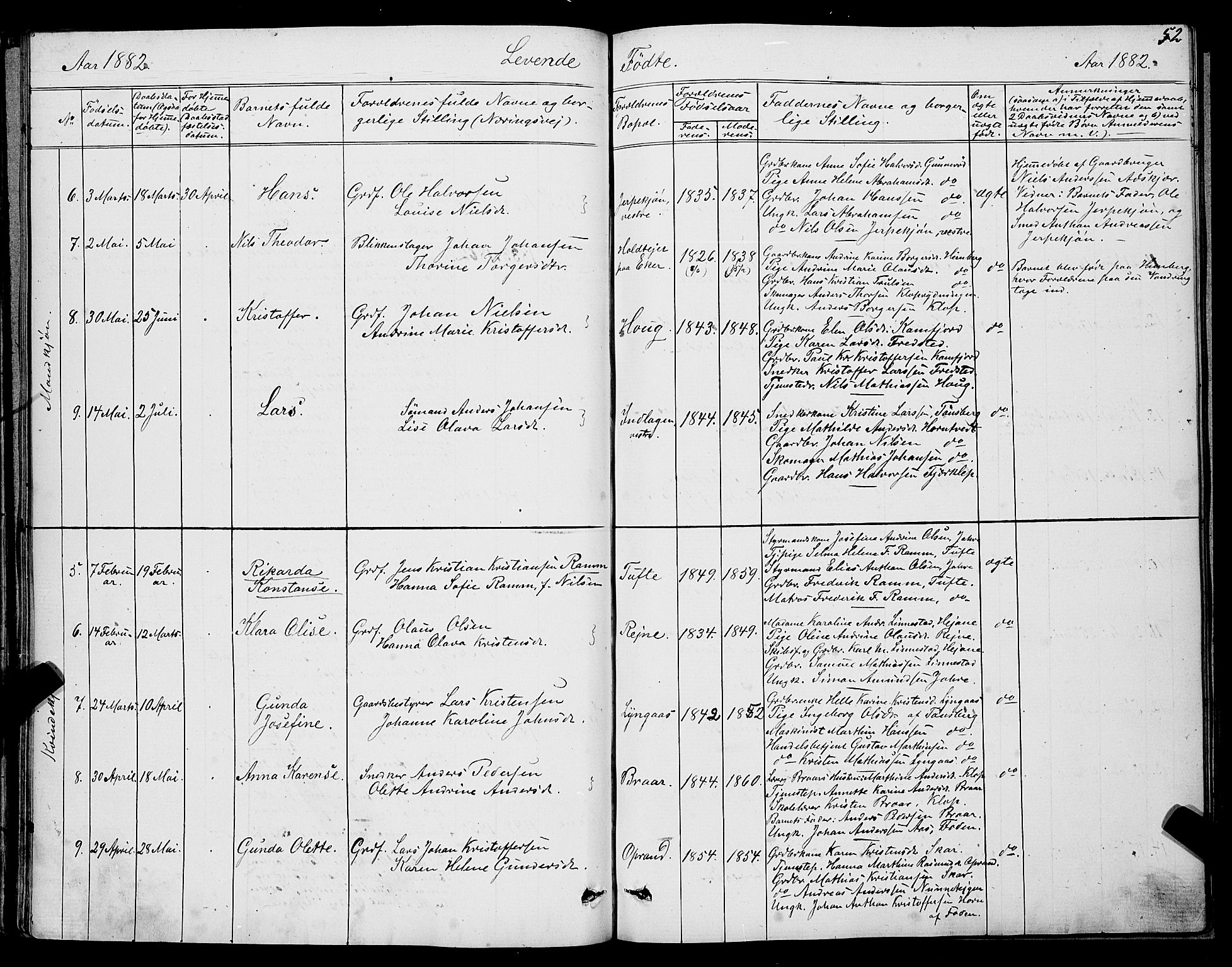 Ramnes kirkebøker, SAKO/A-314/G/Ga/L0003: Parish register (copy) no. I 3, 1870-1896, p. 52