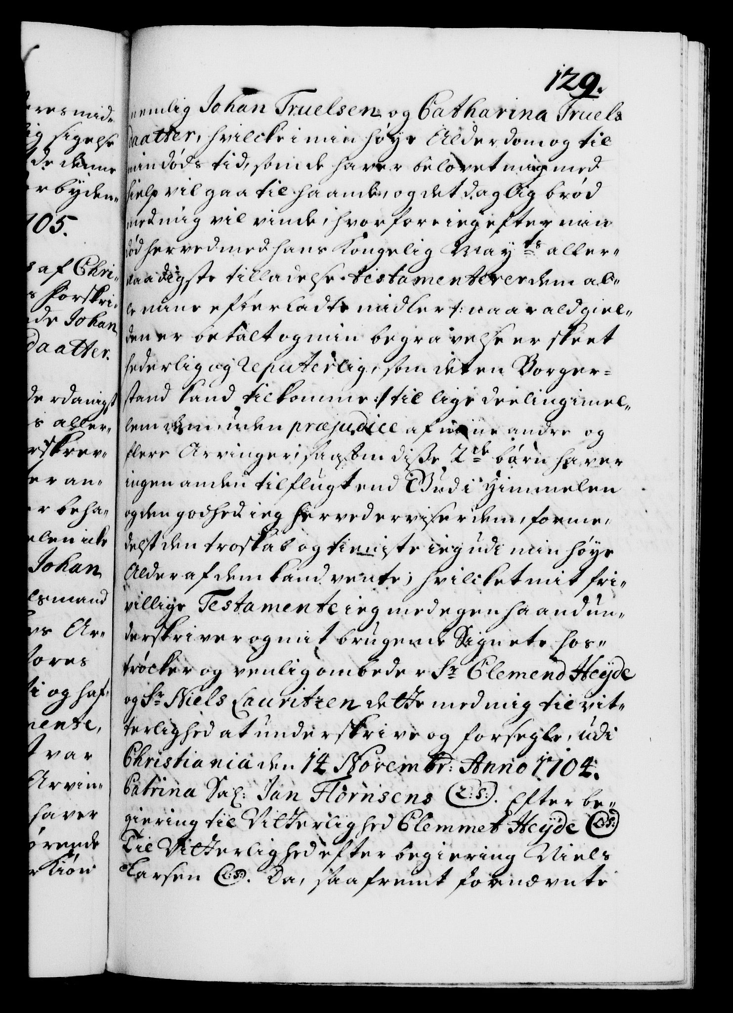 Danske Kanselli 1572-1799, AV/RA-EA-3023/F/Fc/Fca/Fcaa/L0019: Norske registre, 1704-1707, p. 129a