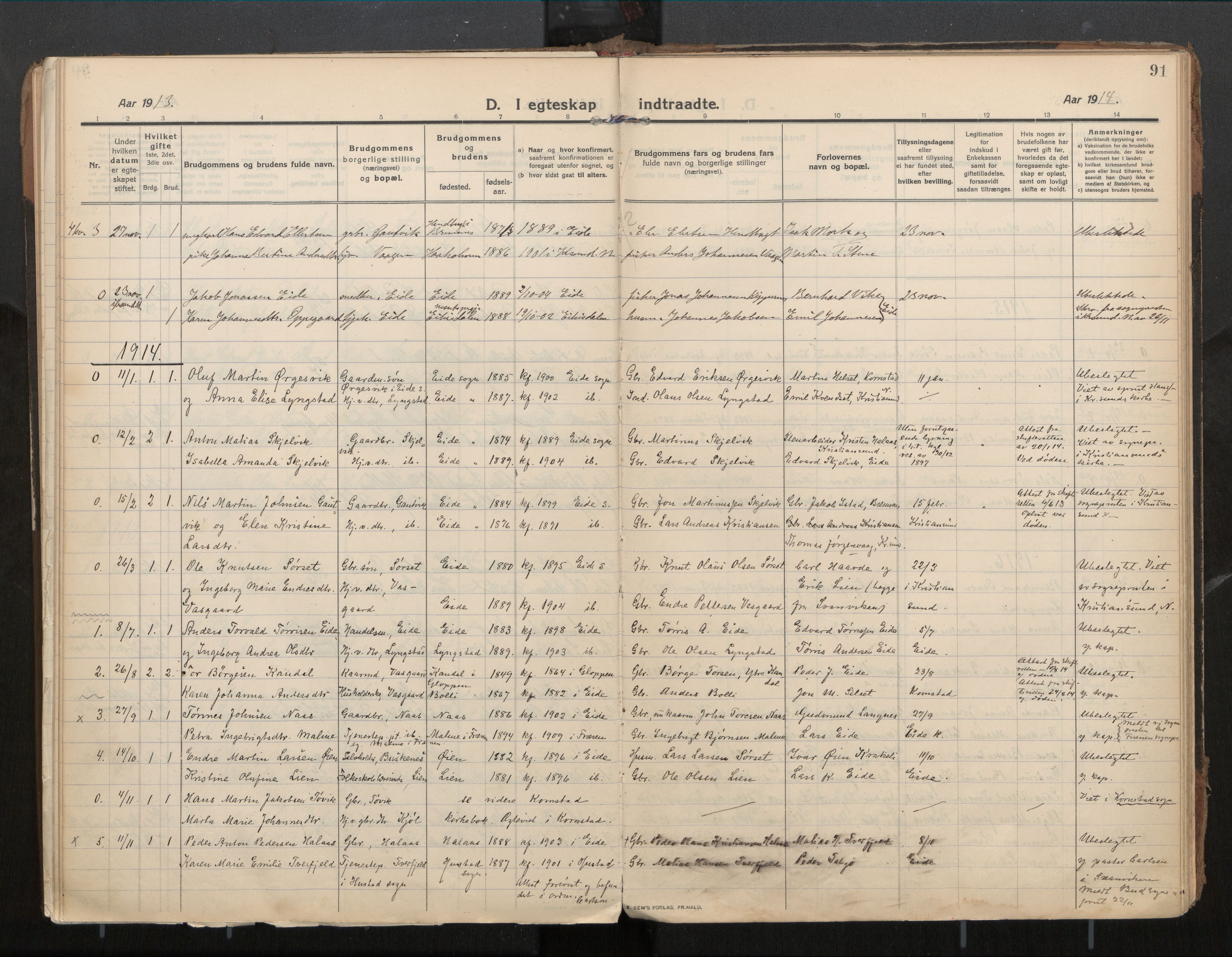 Ministerialprotokoller, klokkerbøker og fødselsregistre - Møre og Romsdal, SAT/A-1454/571/L0836b: Parish register (official) no. 571A03, 1911-1926, p. 91
