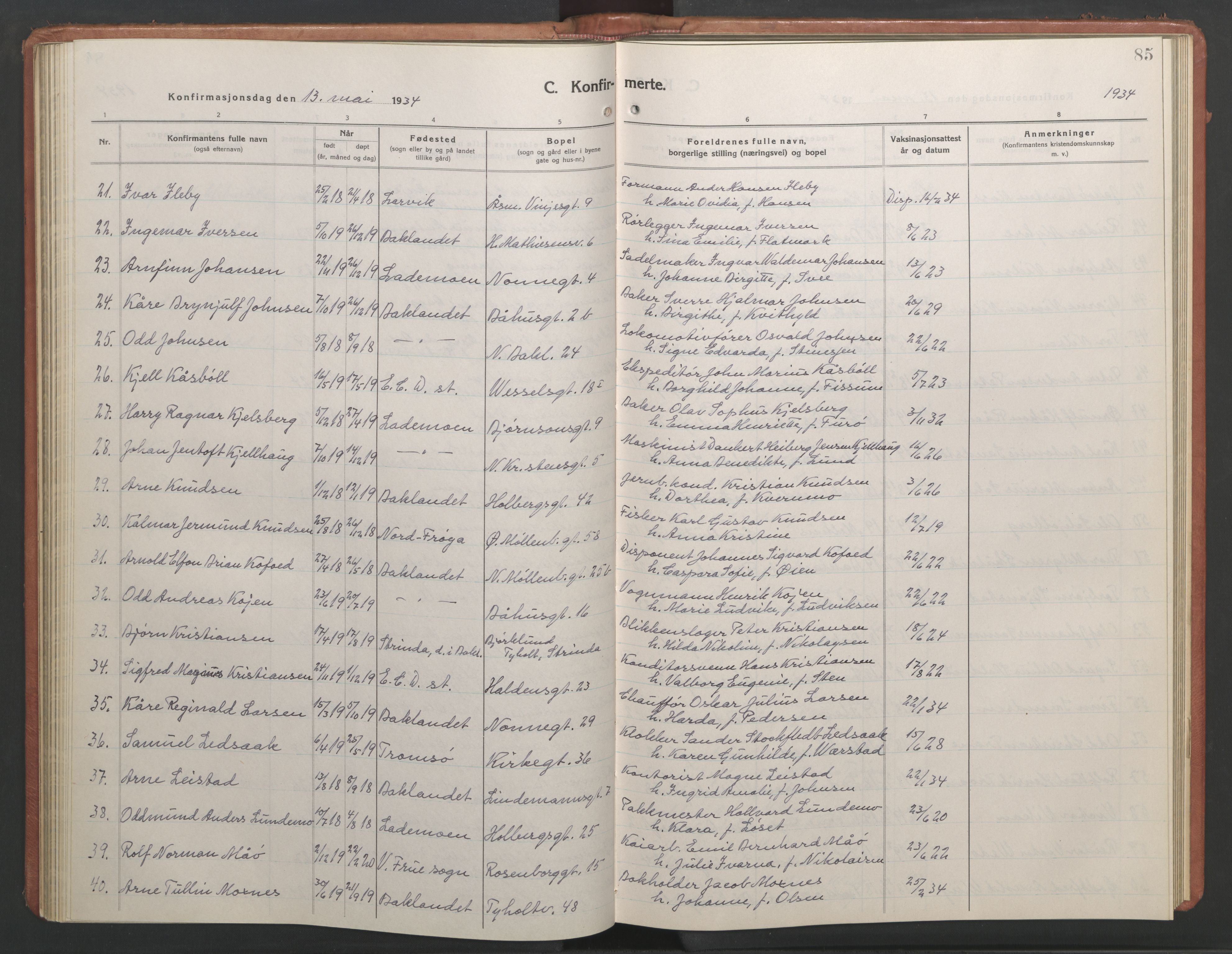 Ministerialprotokoller, klokkerbøker og fødselsregistre - Sør-Trøndelag, SAT/A-1456/604/L0228: Parish register (copy) no. 604C11, 1928-1950, p. 85