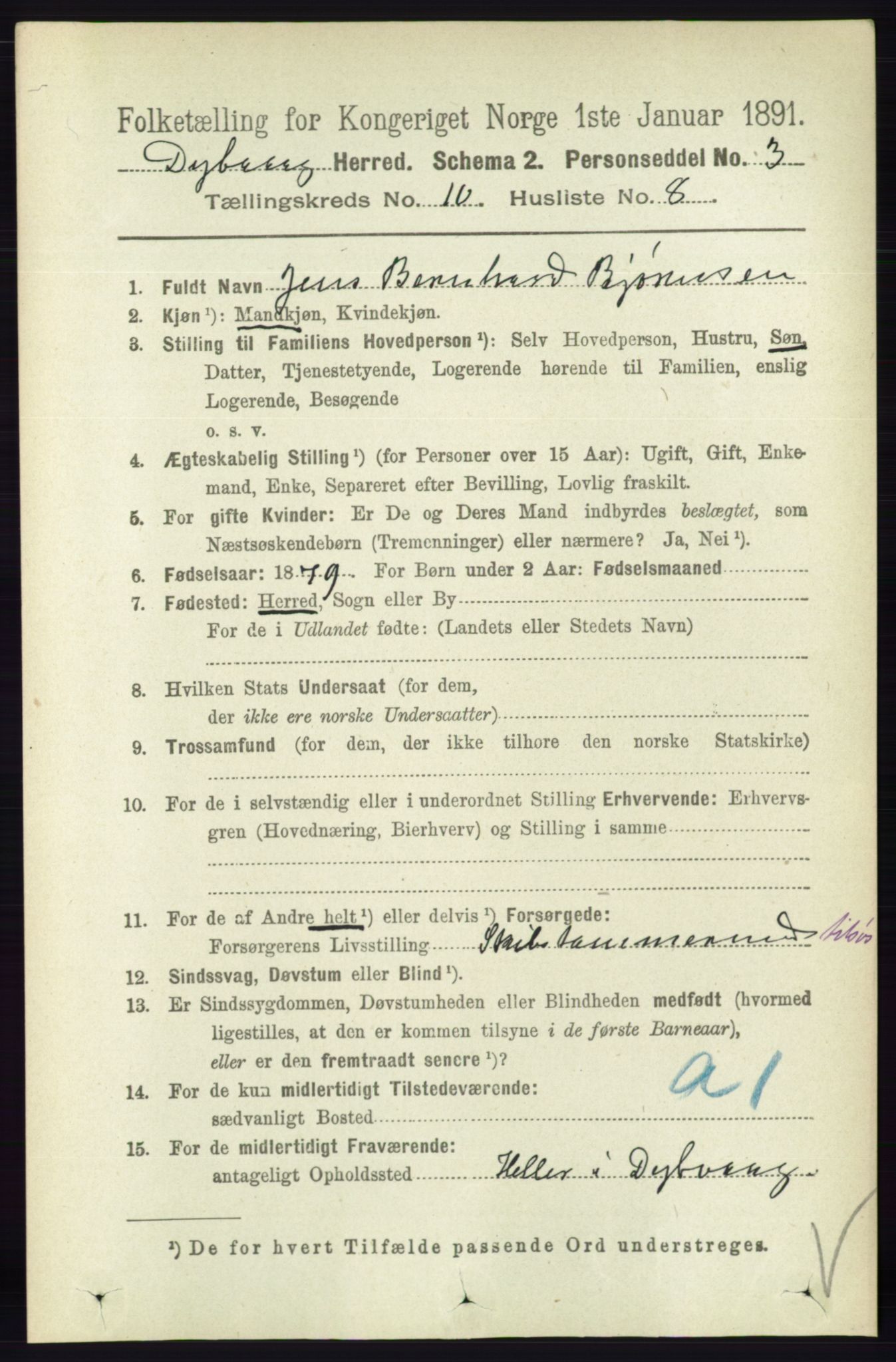 RA, 1891 census for 0915 Dypvåg, 1891, p. 3753