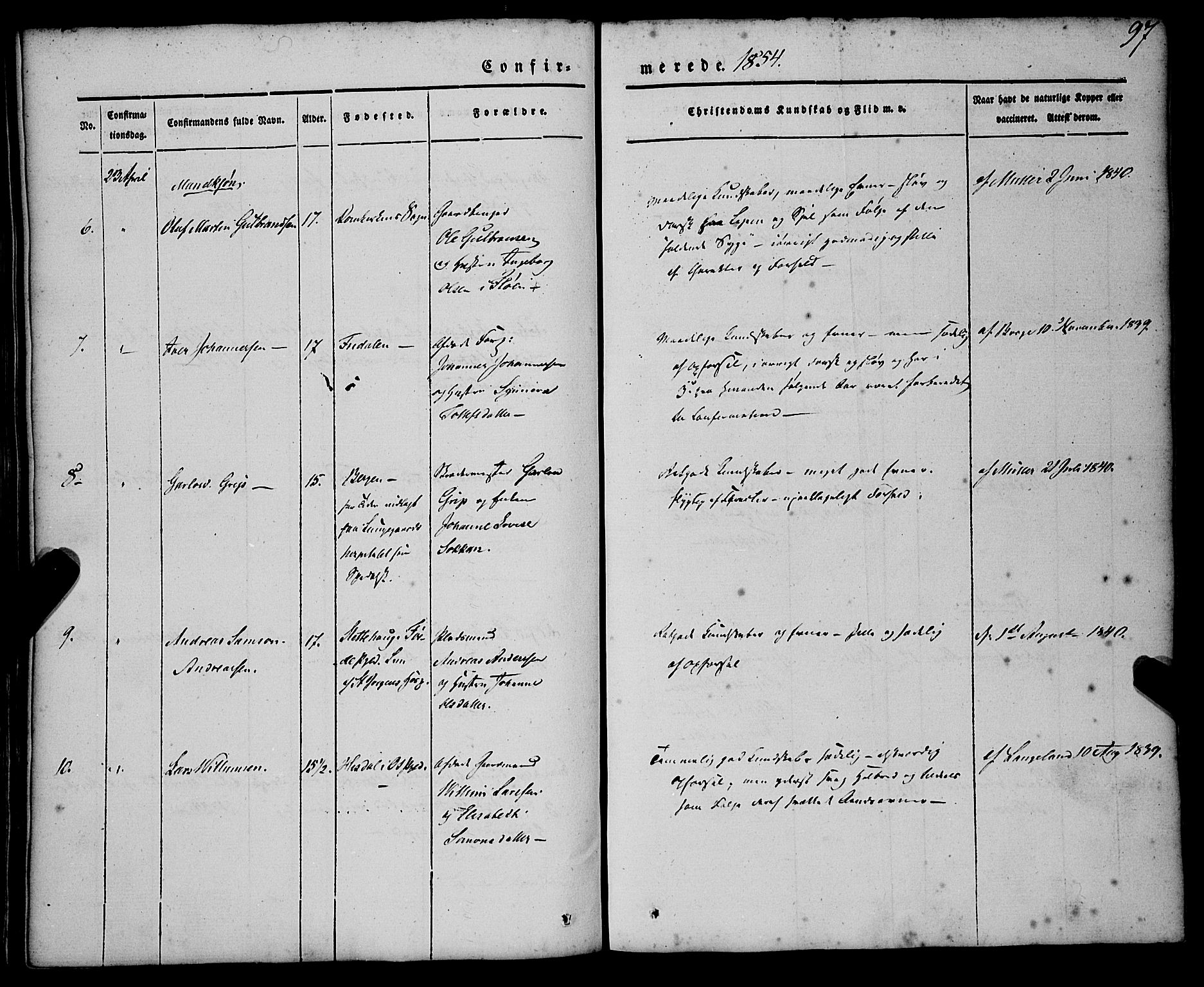 St. Jørgens hospital og Årstad sokneprestembete, AV/SAB-A-99934: Parish register (official) no. A 4, 1844-1863, p. 97