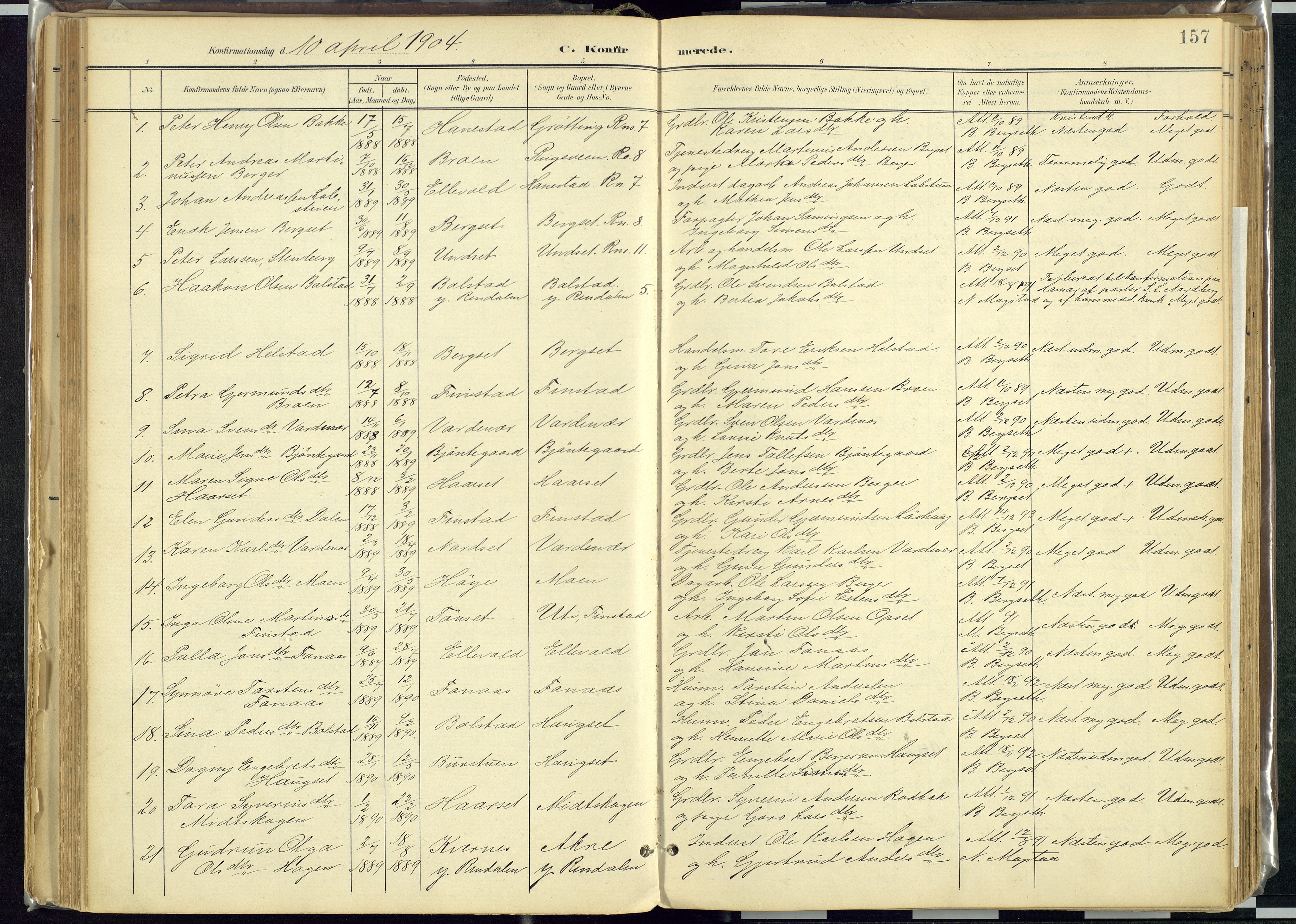 Rendalen prestekontor, SAH/PREST-054/H/Ha/Haa/L0012: Parish register (official) no. 12, 1901-1928, p. 157