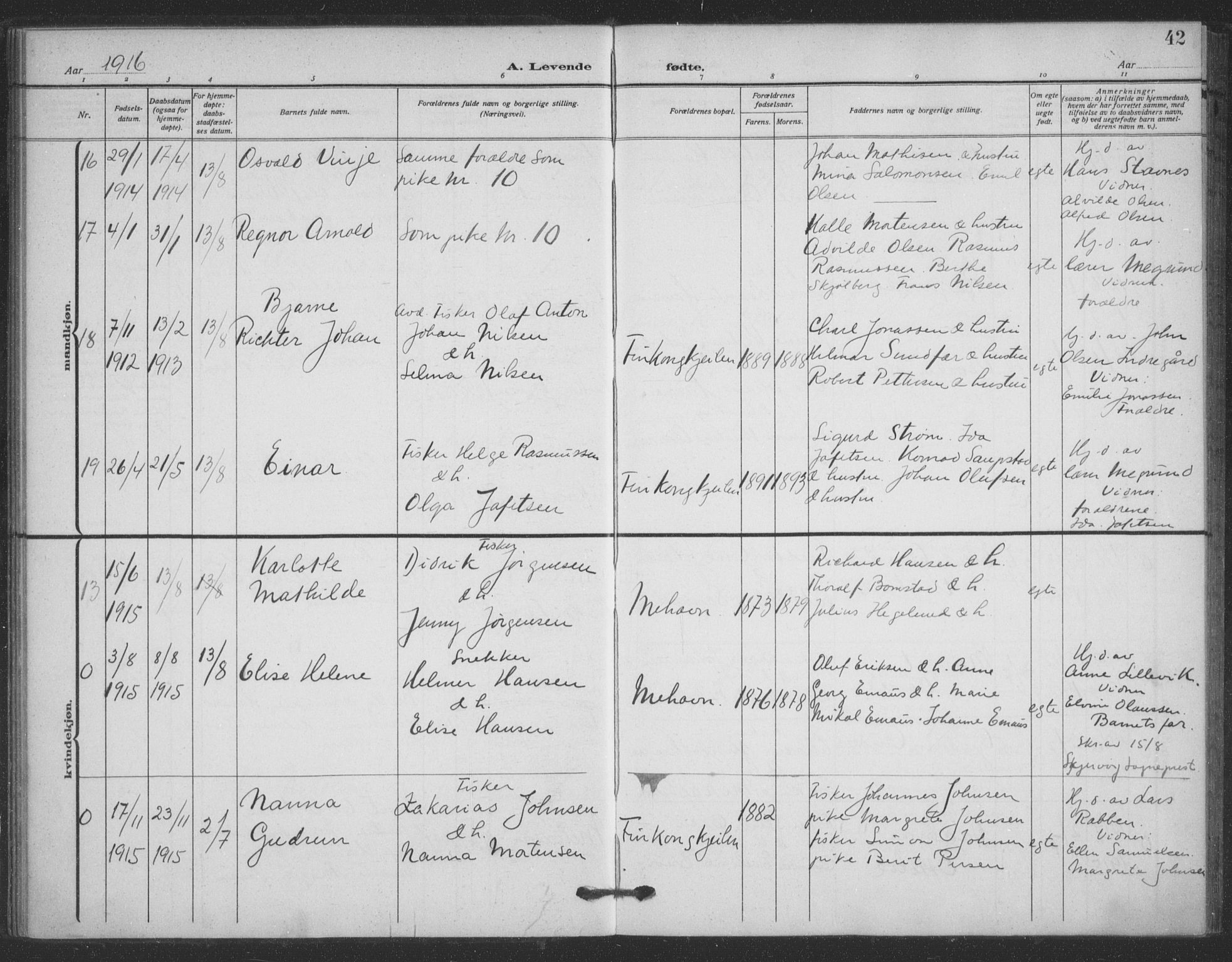 Tana sokneprestkontor, AV/SATØ-S-1334/H/Ha/L0008kirke: Parish register (official) no. 8, 1908-1920, p. 42