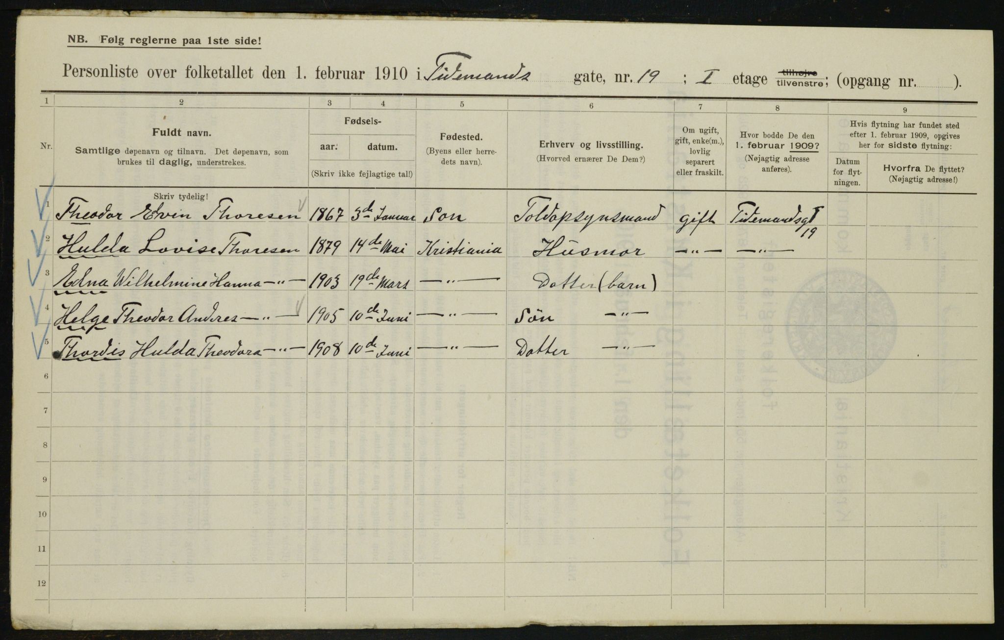 OBA, Municipal Census 1910 for Kristiania, 1910, p. 105739