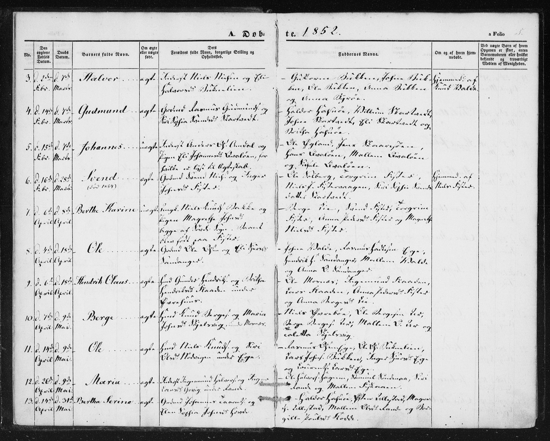 Hjelmeland sokneprestkontor, AV/SAST-A-101843/01/IV/L0010: Parish register (official) no. A 10, 1851-1871, p. 5