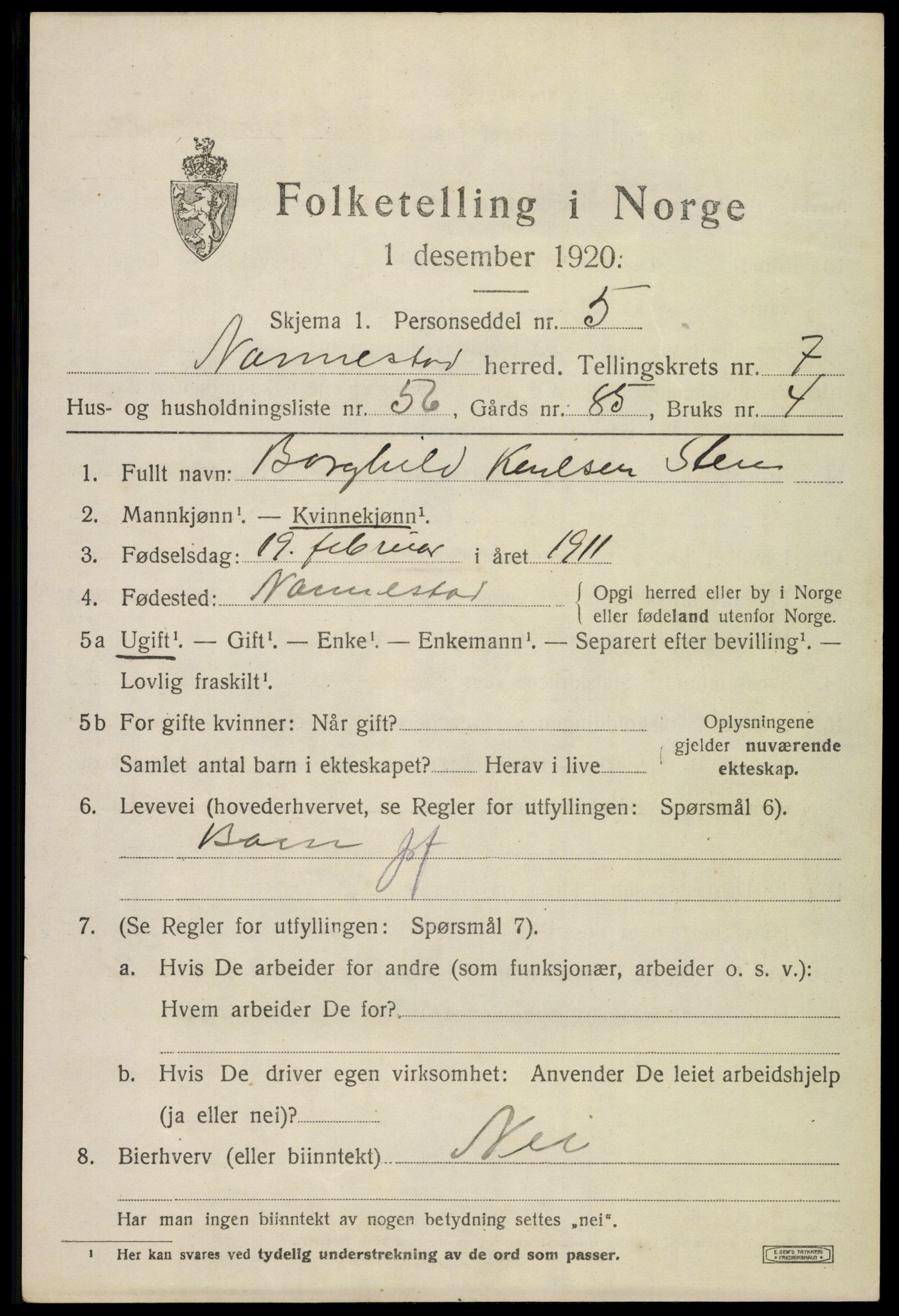 SAO, 1920 census for Nannestad, 1920, p. 9264