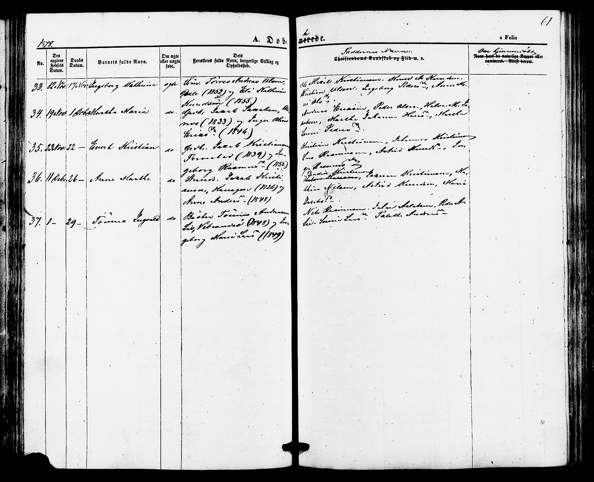 Torvastad sokneprestkontor, AV/SAST-A -101857/H/Ha/Haa/L0010: Parish register (official) no. A 10, 1857-1878, p. 61