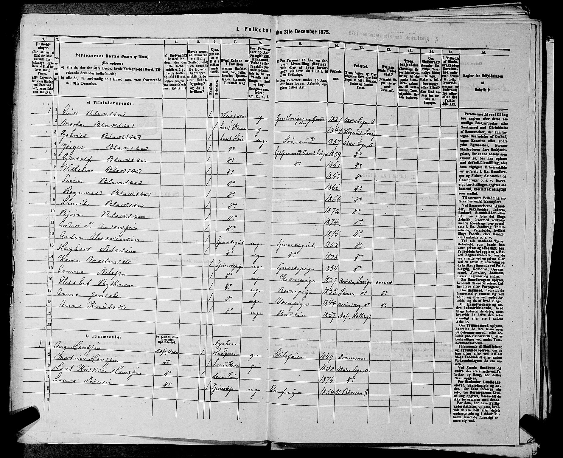 RA, 1875 census for 0220P Asker, 1875, p. 722