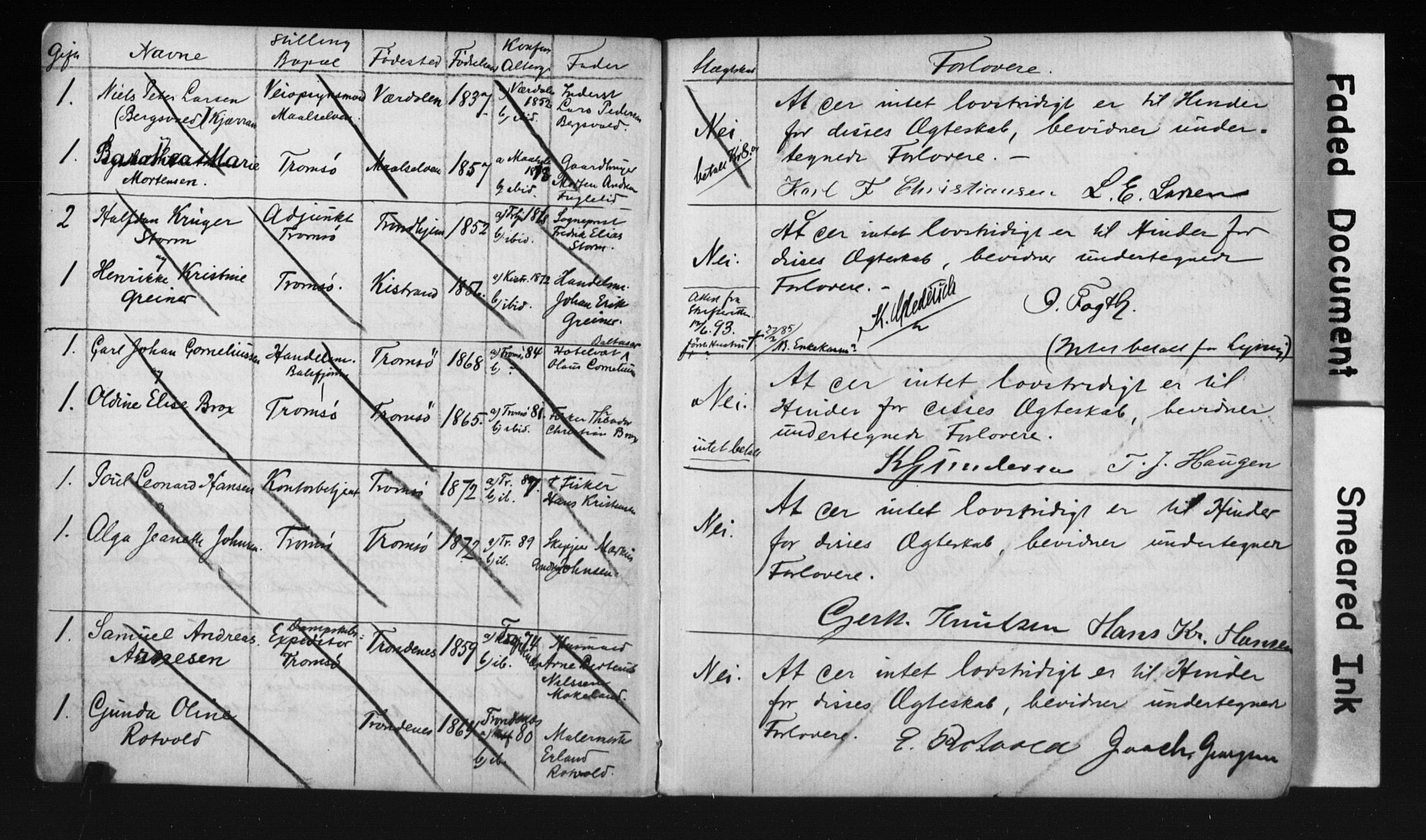 Tromsø sokneprestkontor/stiftsprosti/domprosti, SATØ/S-1343/H/Hc/L0099/0002: Banns register no. 6, 1893-1898