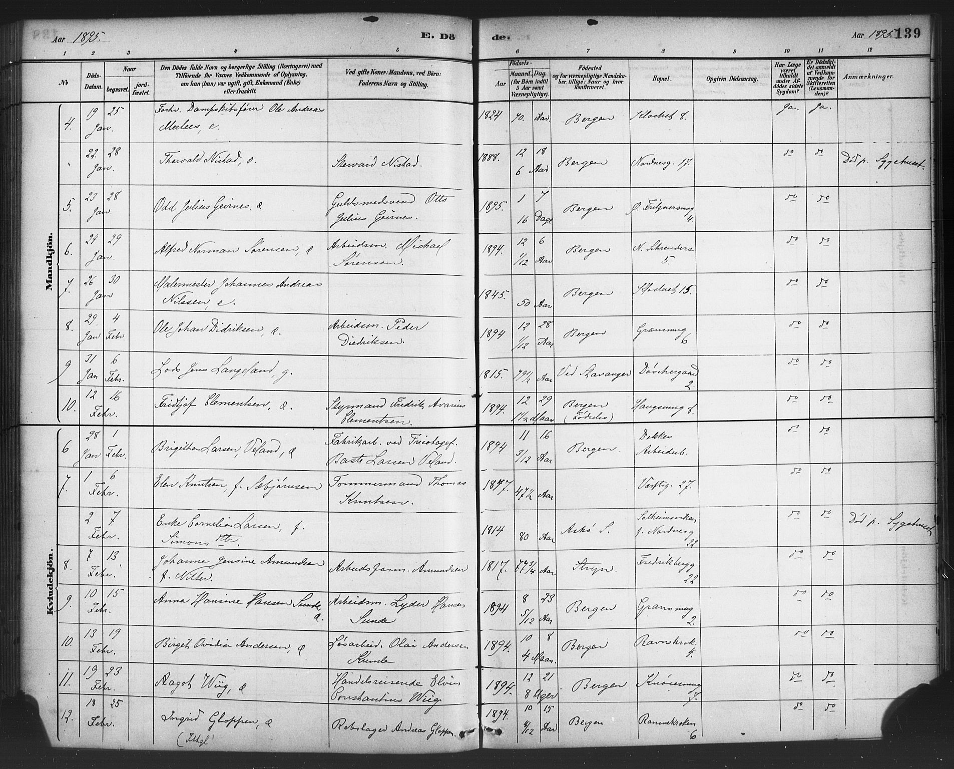 Nykirken Sokneprestembete, AV/SAB-A-77101/H/Haa/L0044: Parish register (official) no. E 4, 1882-1898, p. 139