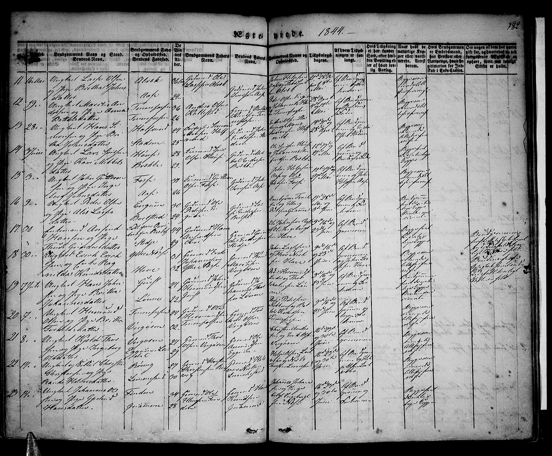 Vik sokneprestembete, SAB/A-81501: Parish register (official) no. A 7, 1831-1845, p. 182