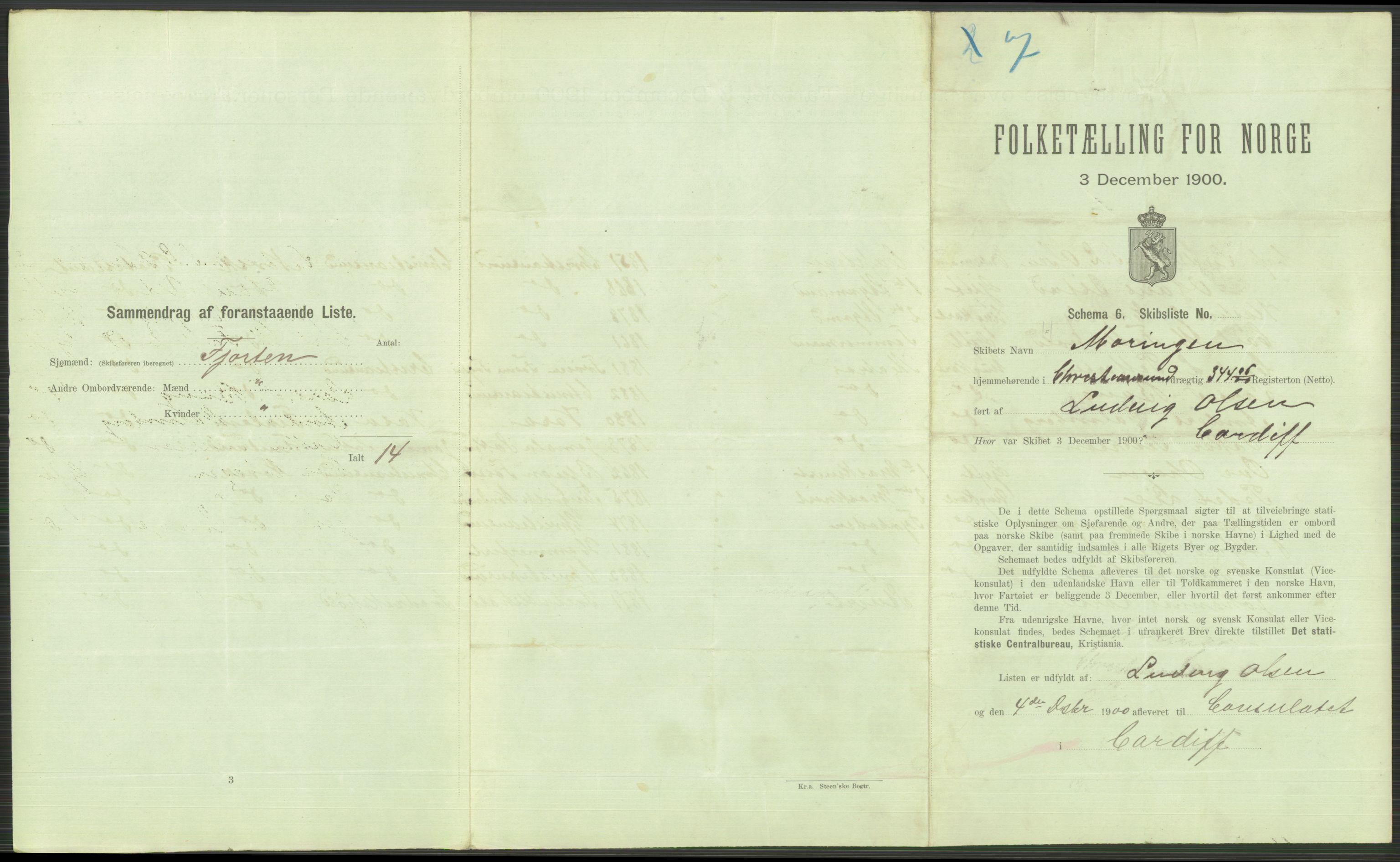 RA, 1900 Census - ship lists from ships in Norwegian harbours, harbours abroad and at sea, 1900, p. 3761