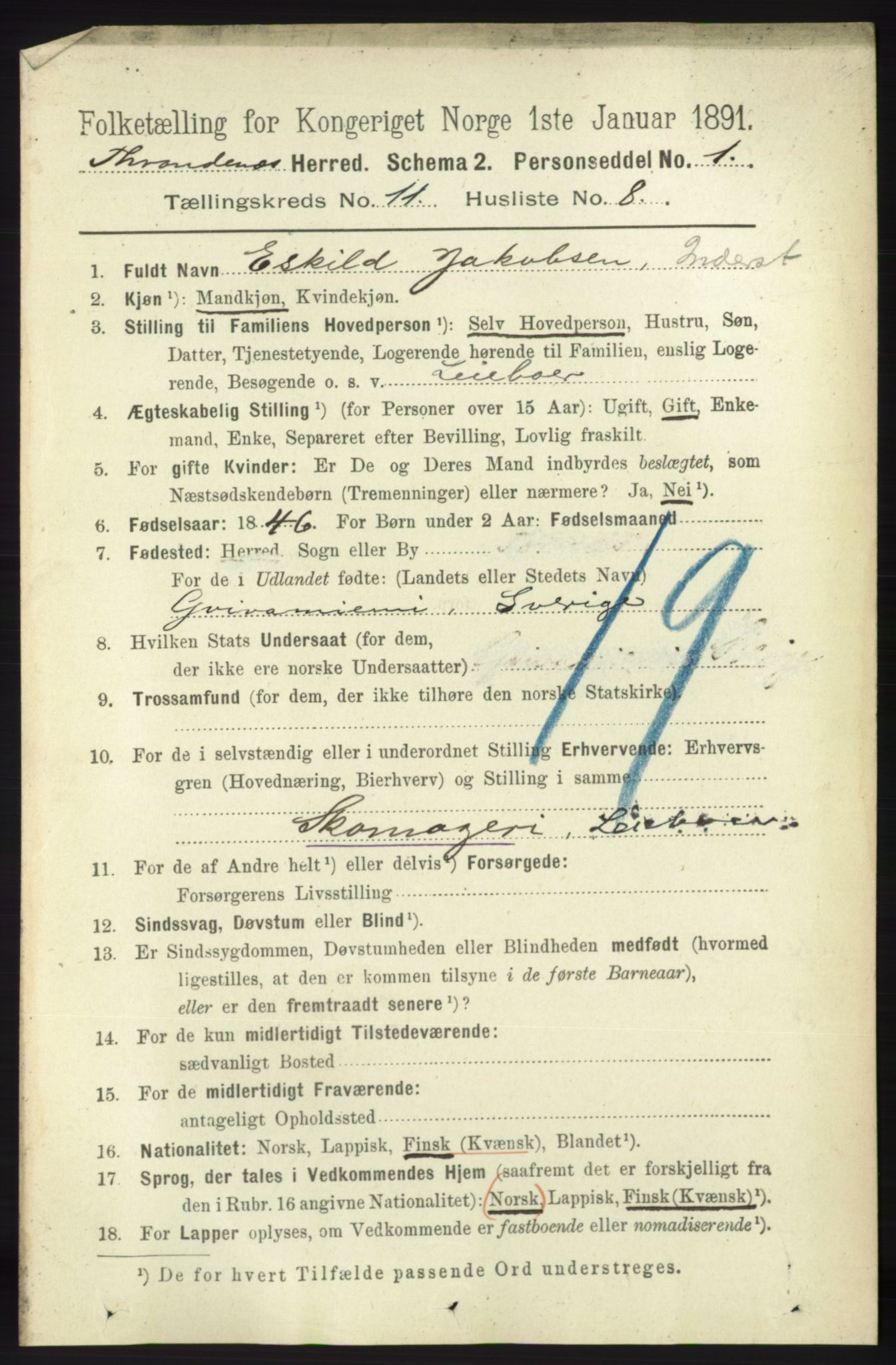 RA, 1891 census for 1914 Trondenes, 1891, p. 8048