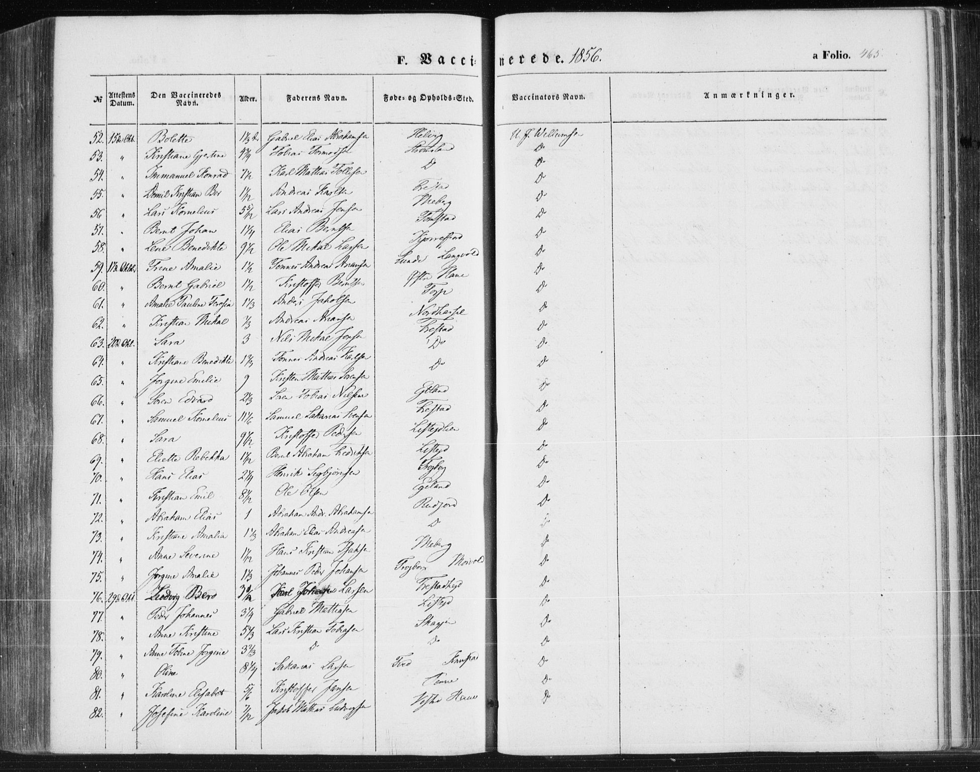 Lista sokneprestkontor, AV/SAK-1111-0027/F/Fa/L0010: Parish register (official) no. A 10, 1846-1861, p. 465