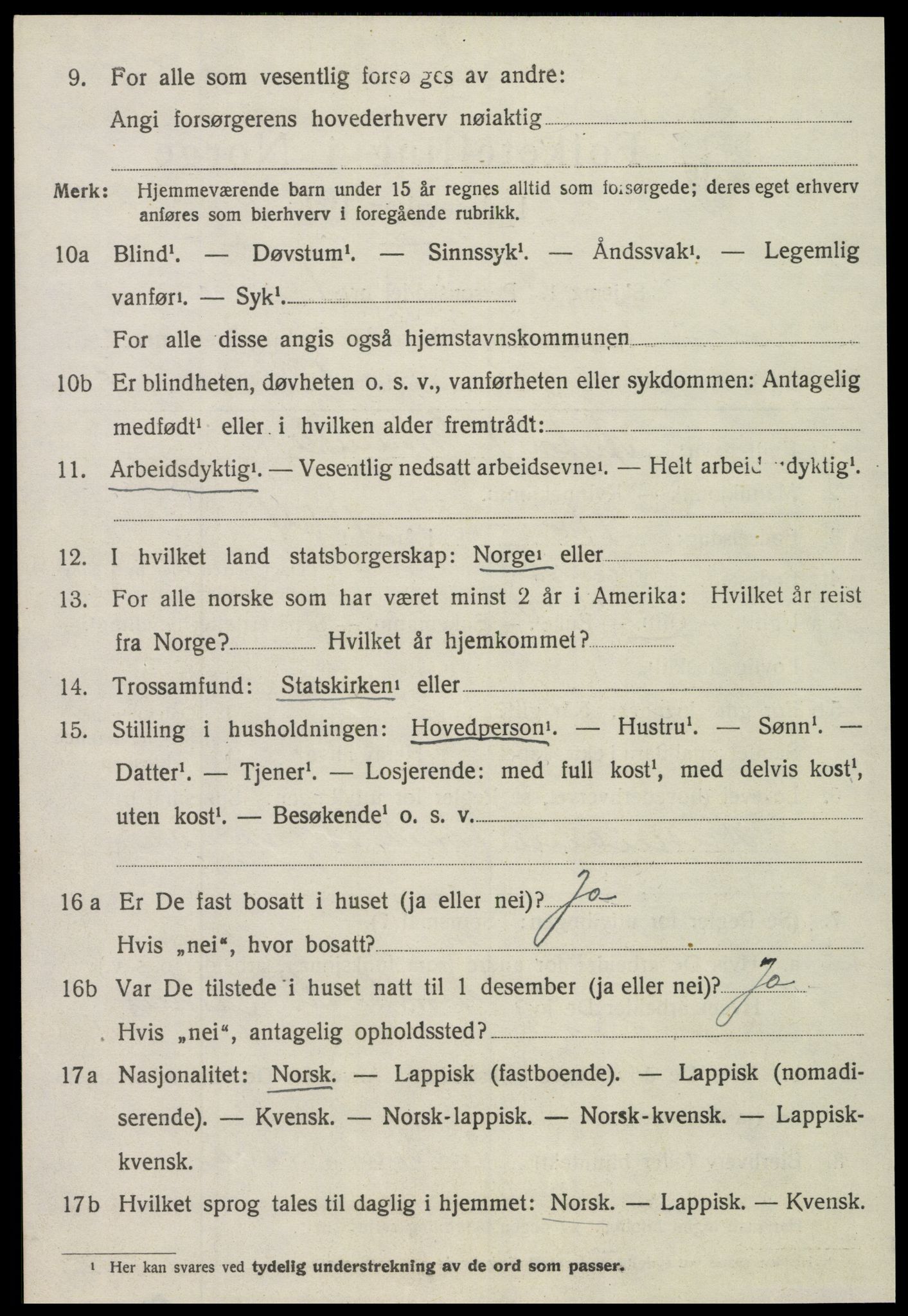 SAT, 1920 census for Sandvollan, 1920, p. 310