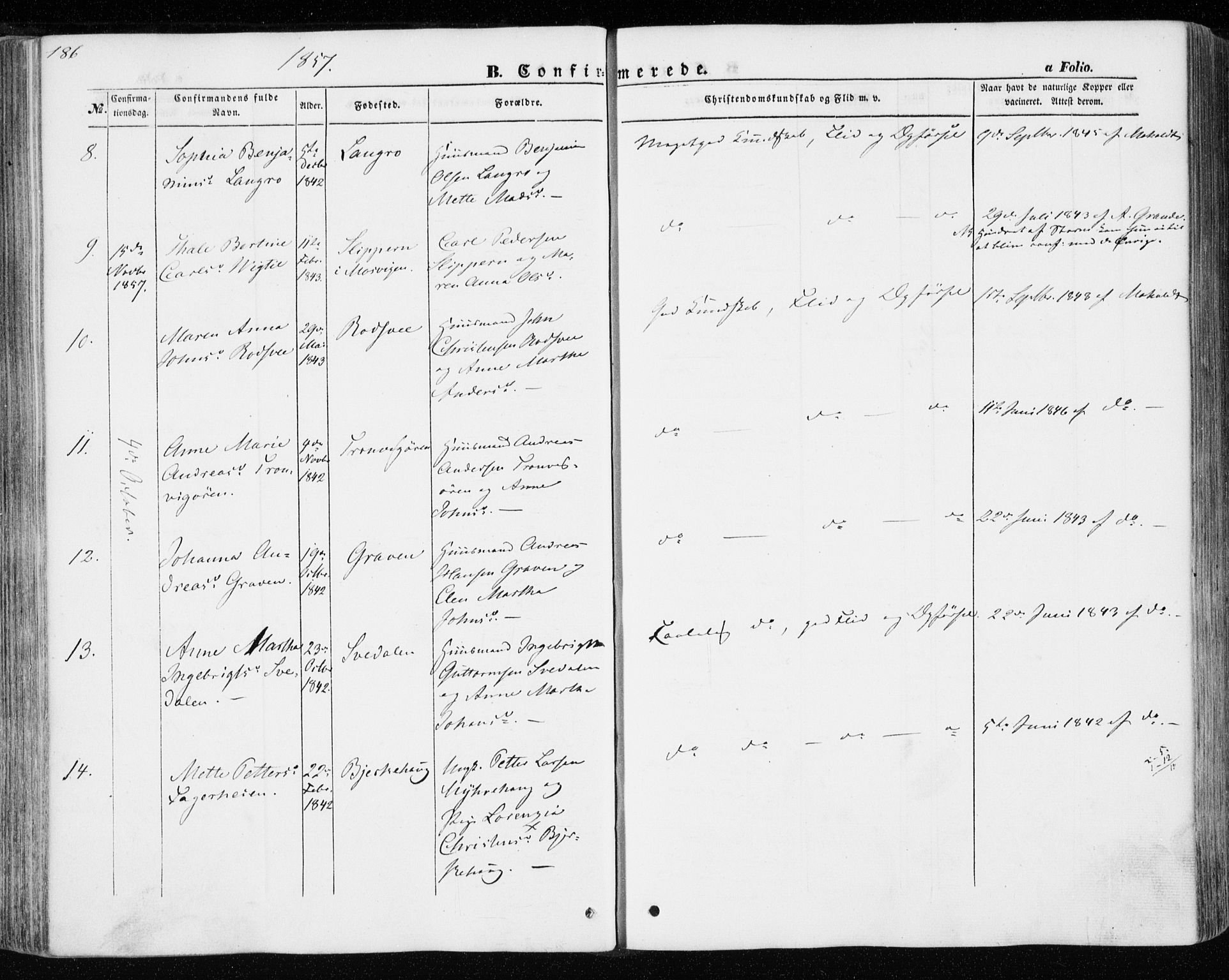 Ministerialprotokoller, klokkerbøker og fødselsregistre - Nord-Trøndelag, AV/SAT-A-1458/701/L0008: Parish register (official) no. 701A08 /1, 1854-1863, p. 186