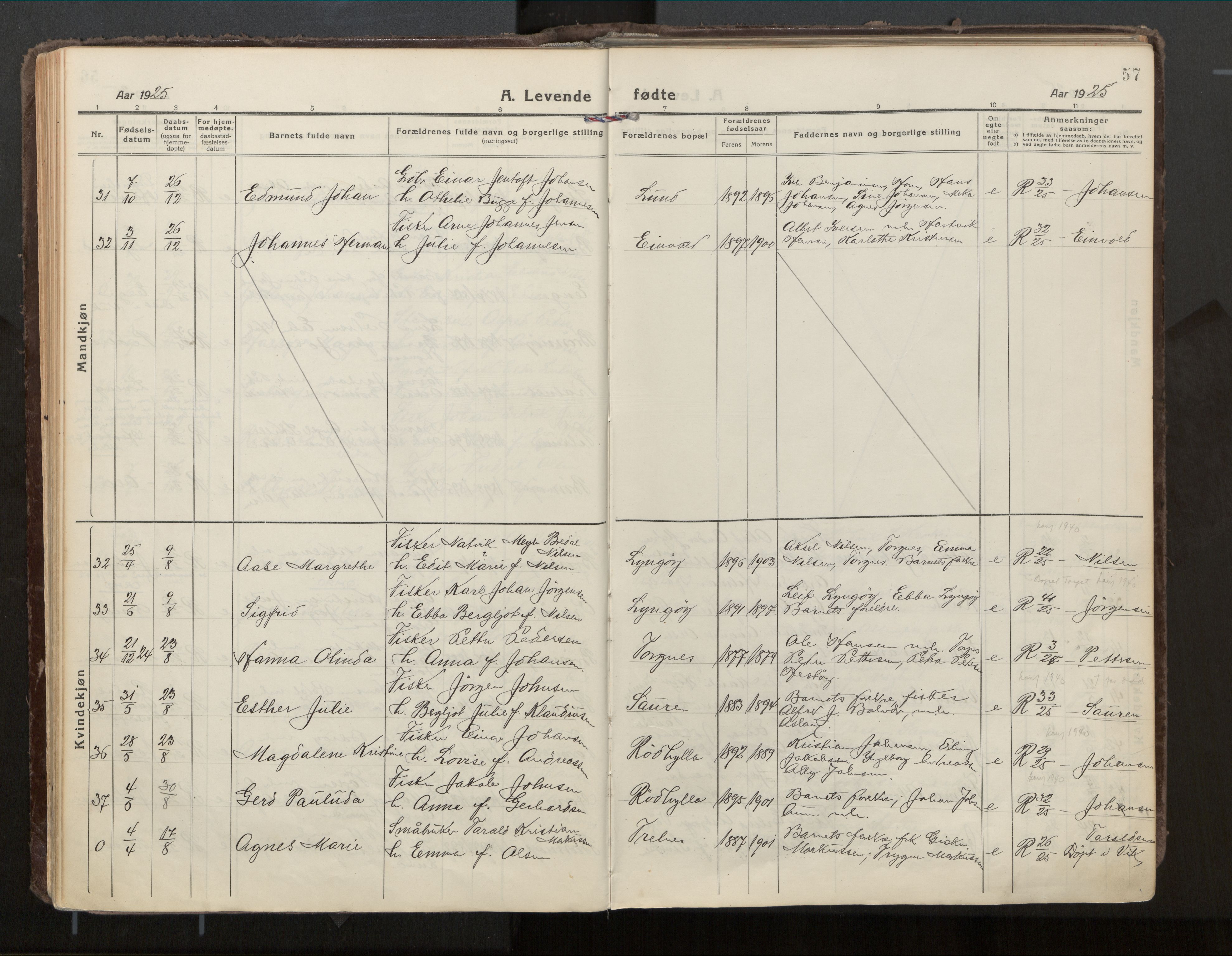 Ministerialprotokoller, klokkerbøker og fødselsregistre - Nordland, AV/SAT-A-1459/813/L0207a: Parish register (official) no. 813A18, 1919-1927, p. 57