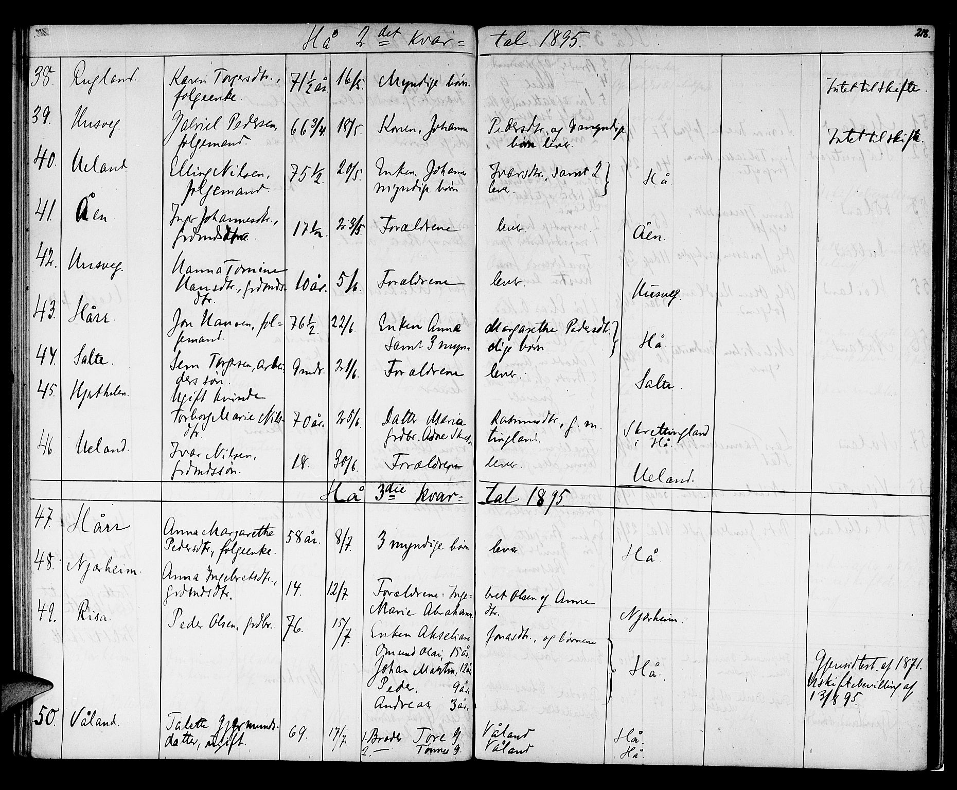 Jæren sorenskriveri, SAST/A-100310/01/5/52/52B/L0001: DØDSFALLPROTOKOLL, 1869-1896, p. 217b-218a