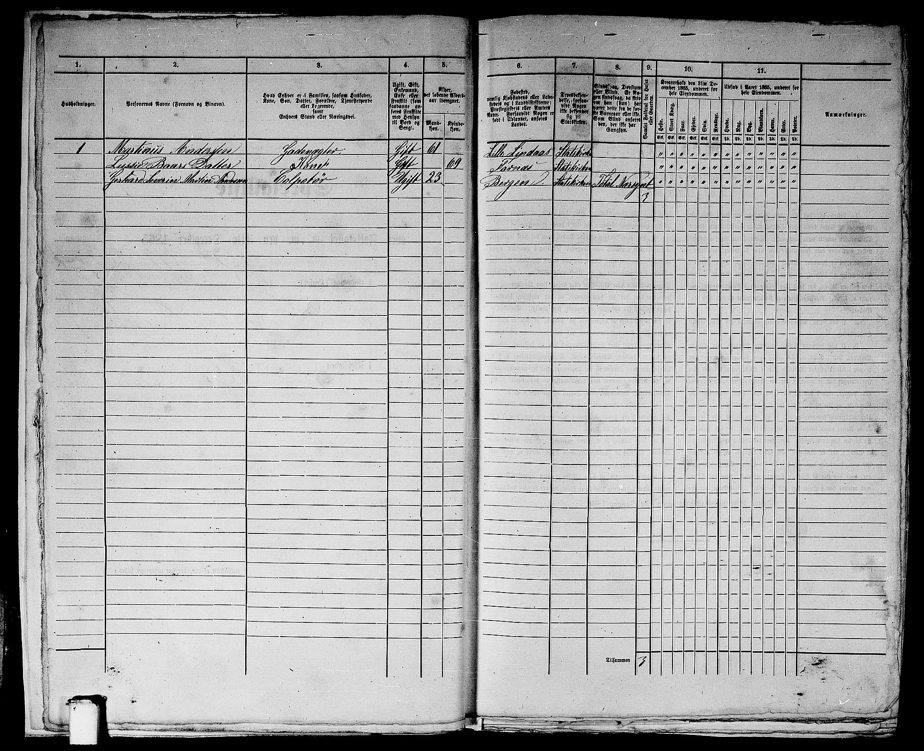 RA, 1865 census for Bergen, 1865, p. 3586