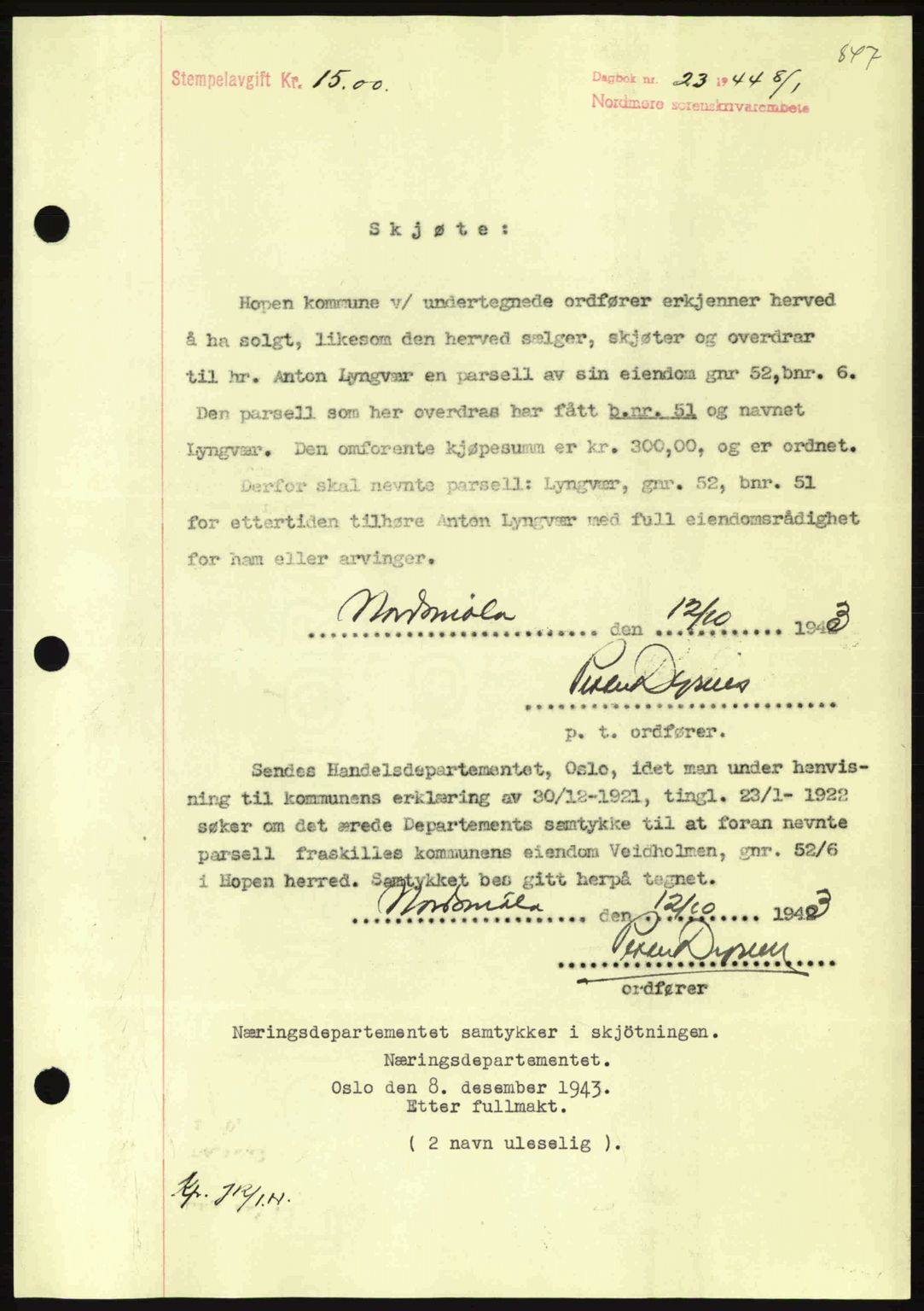 Nordmøre sorenskriveri, SAT/A-4132/1/2/2Ca: Mortgage book no. A96, 1943-1944, Diary no: : 23/1944