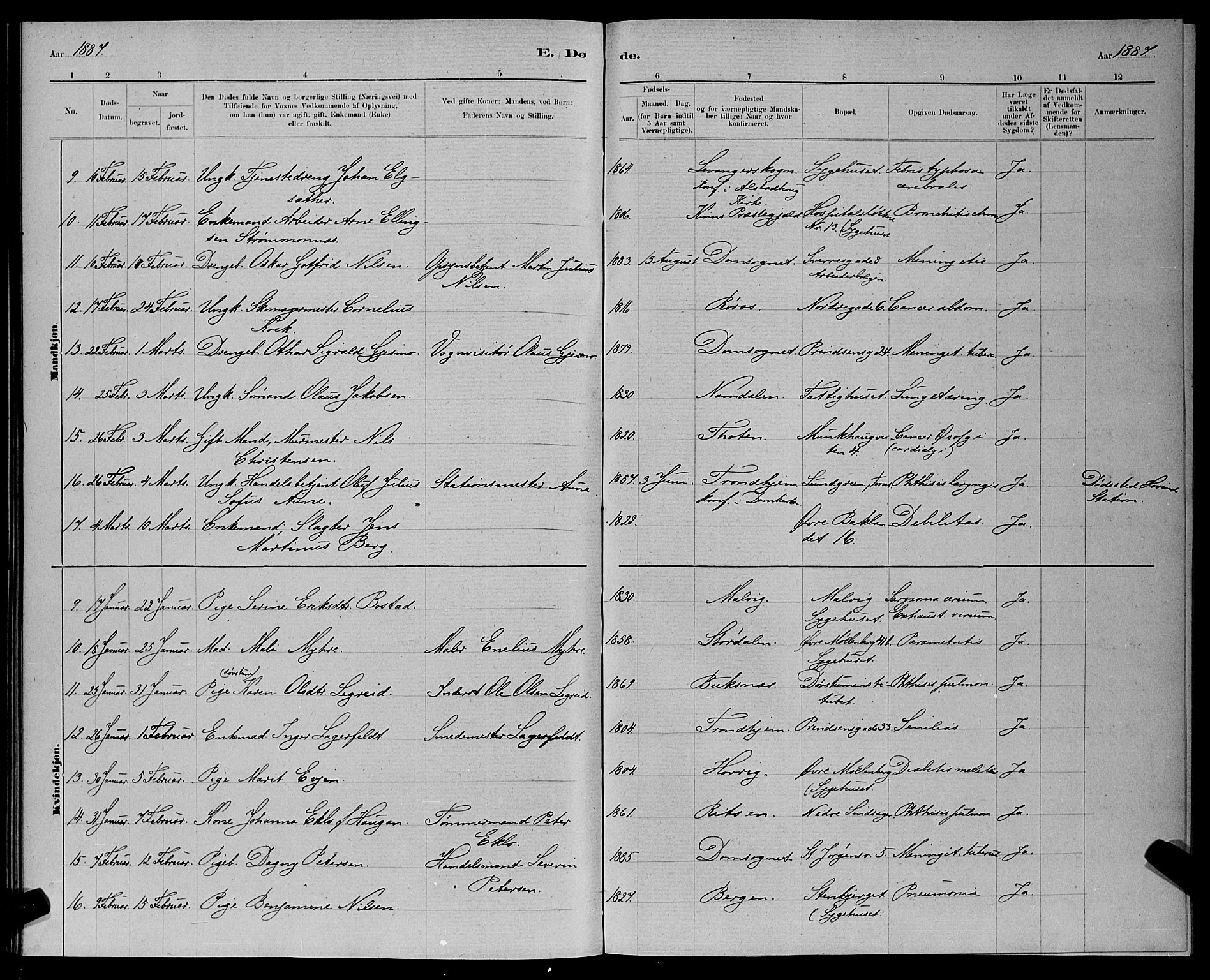 Ministerialprotokoller, klokkerbøker og fødselsregistre - Sør-Trøndelag, AV/SAT-A-1456/601/L0093: Parish register (copy) no. 601C11, 1882-1898