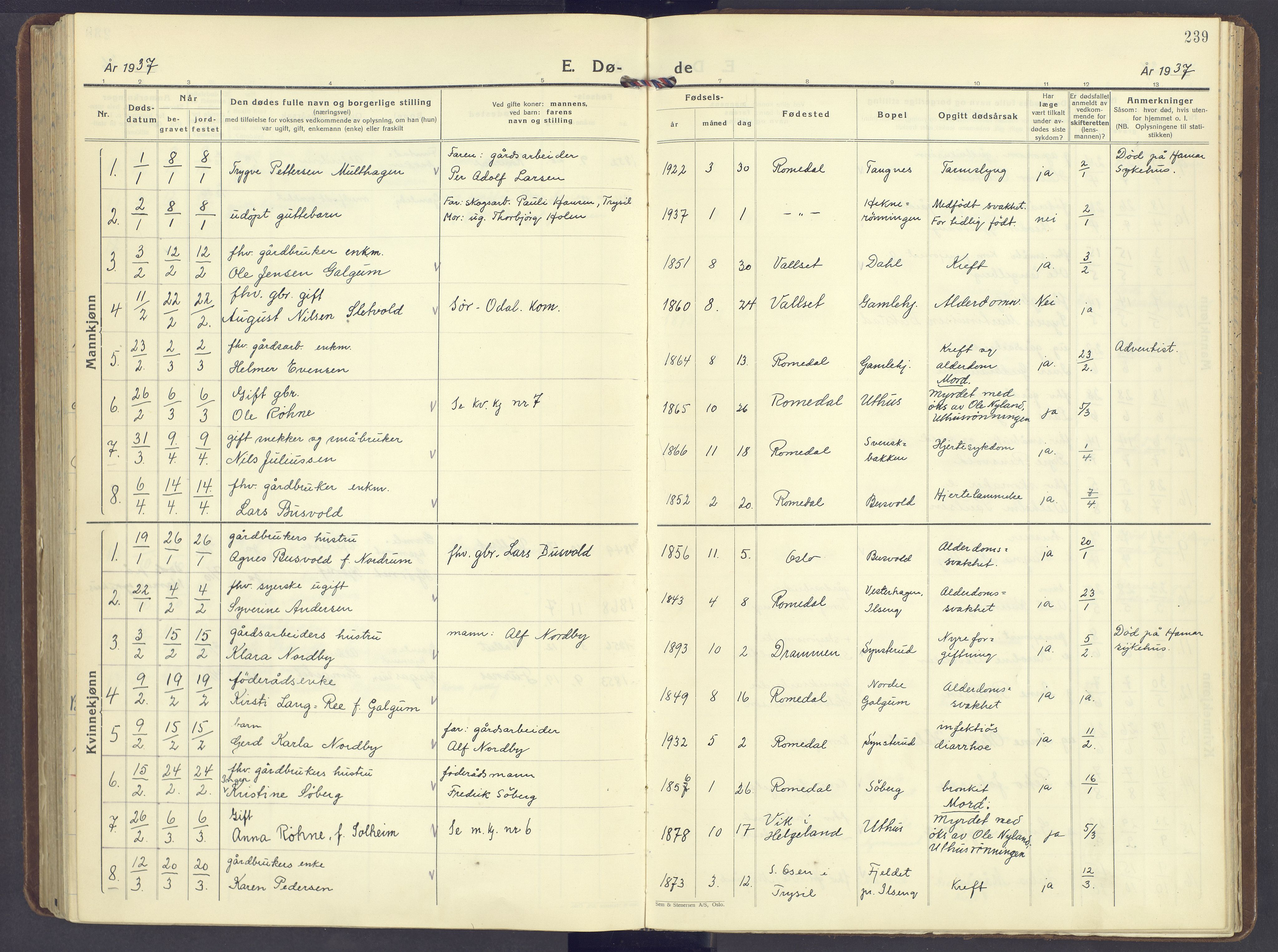 Romedal prestekontor, SAH/PREST-004/K/L0014: Parish register (official) no. 14, 1936-1949, p. 239