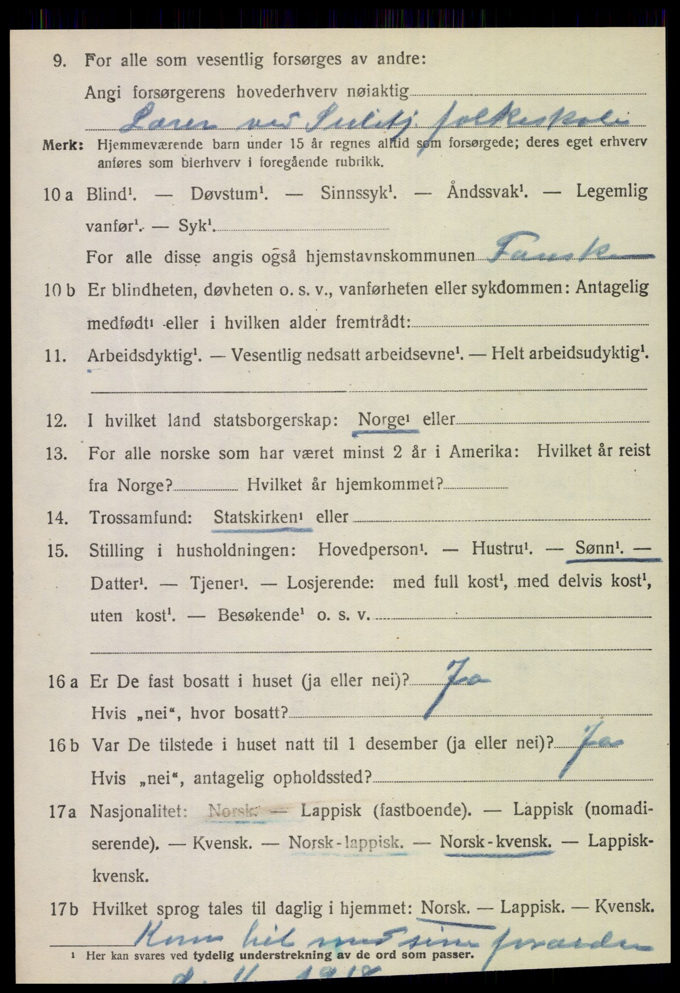 SAT, 1920 census for Fauske, 1920, p. 5443