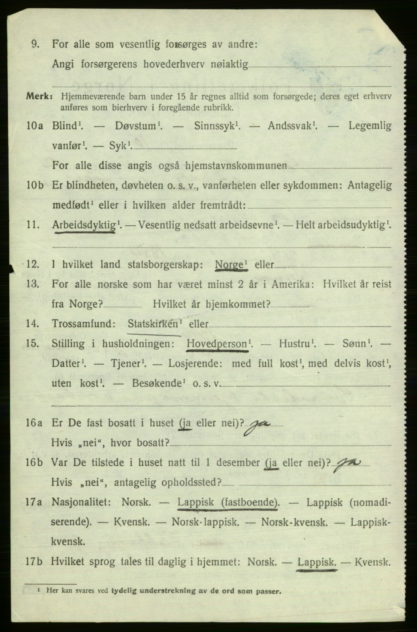 SATØ, 1920 census for Gamvik, 1920, p. 2399