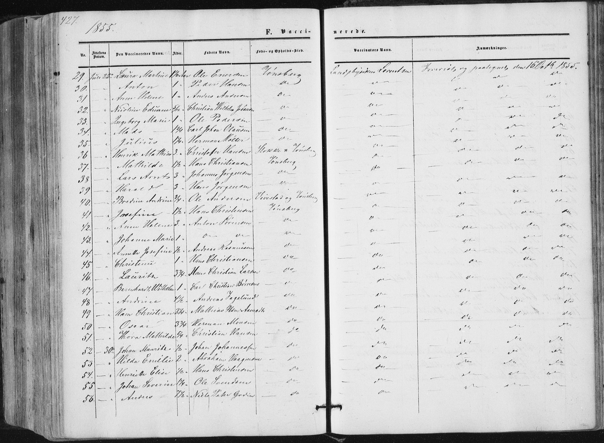 Tønsberg kirkebøker, AV/SAKO-A-330/F/Fa/L0008: Parish register (official) no. I 8, 1855-1864, p. 427