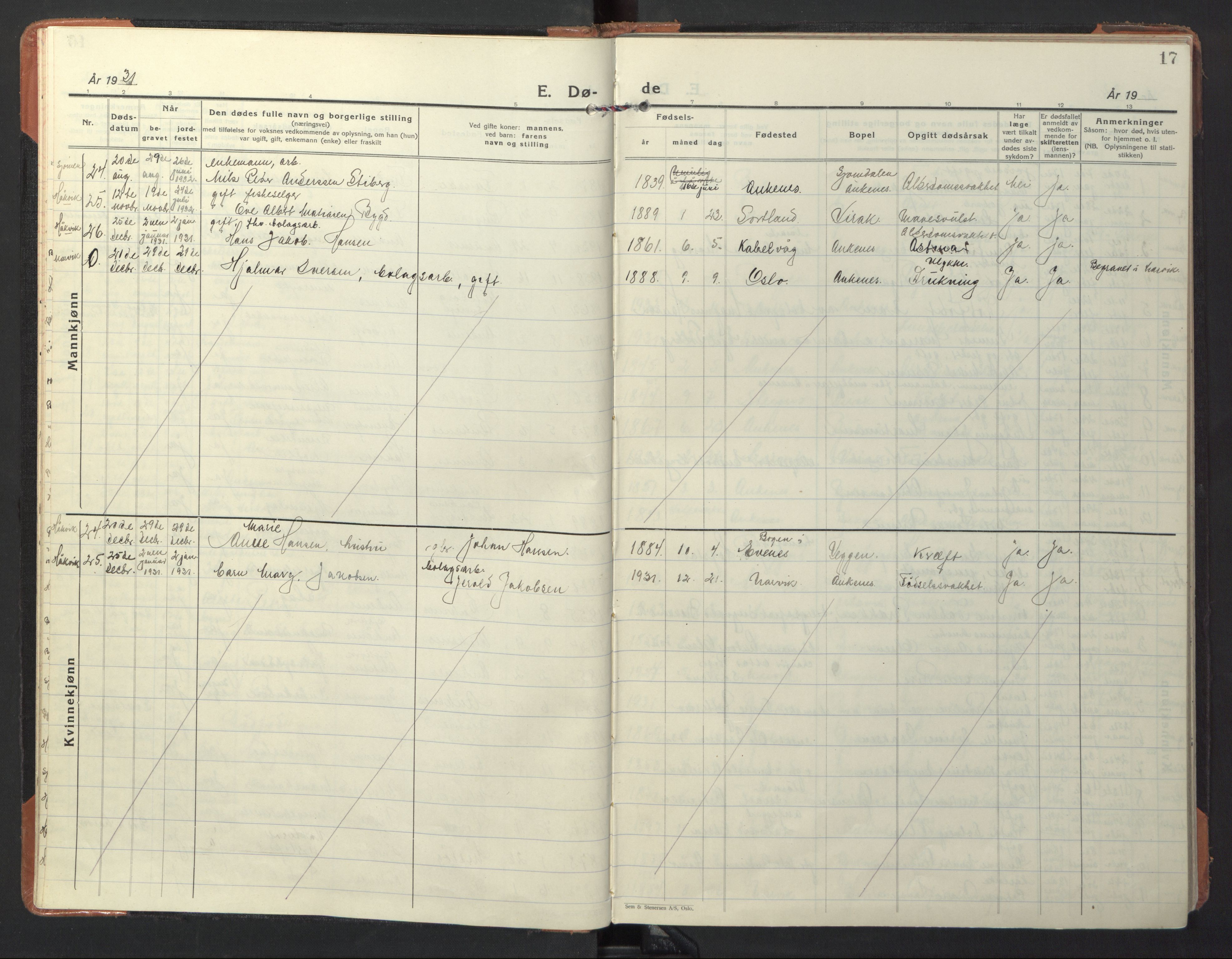 Ministerialprotokoller, klokkerbøker og fødselsregistre - Nordland, AV/SAT-A-1459/866/L0947: Parish register (official) no. 866A10, 1926-1958, p. 17