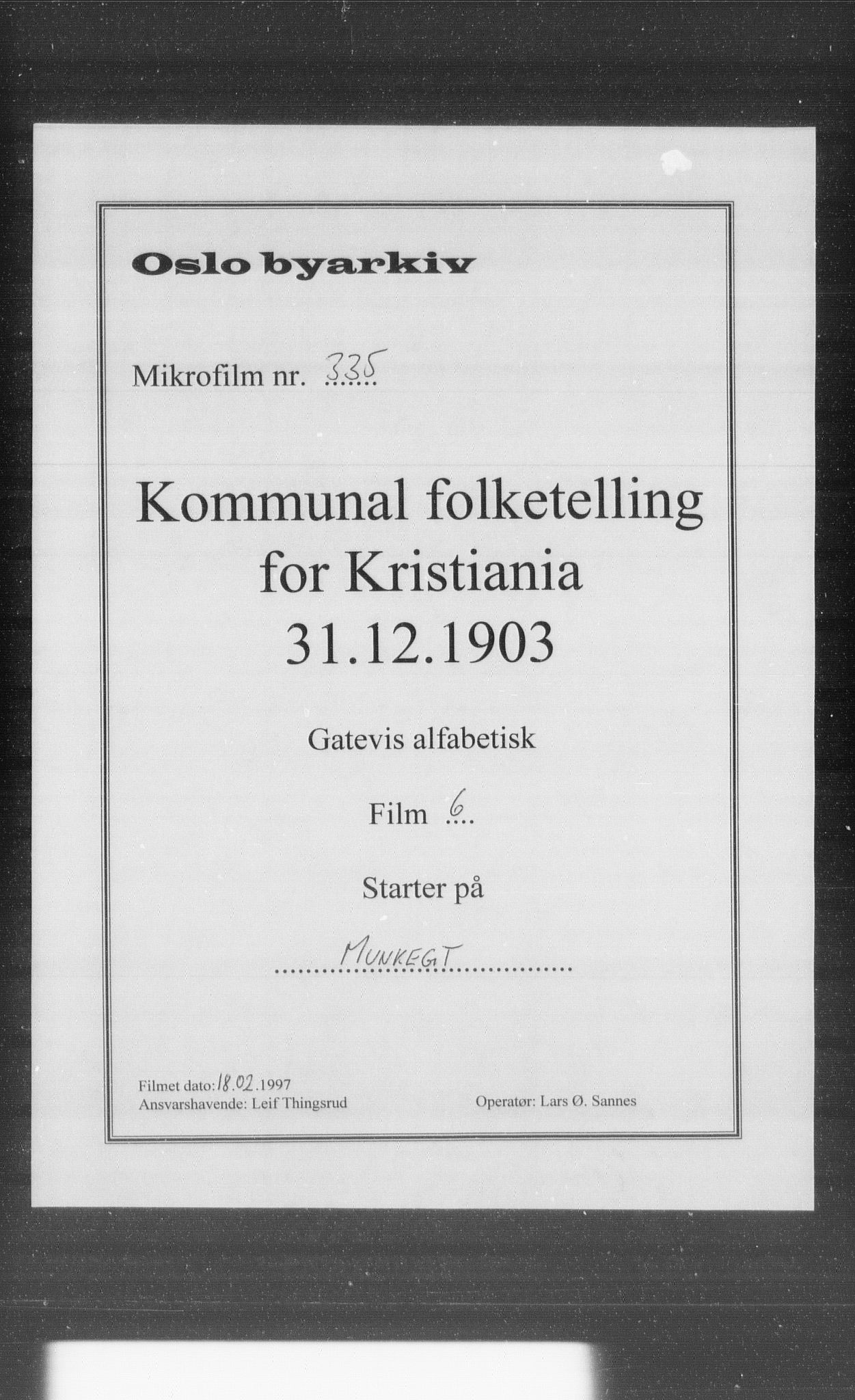 OBA, Municipal Census 1903 for Kristiania, 1903, p. 13197