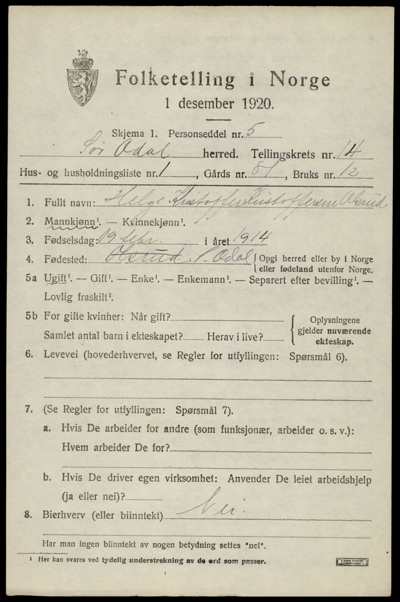 SAH, 1920 census for Sør-Odal, 1920, p. 13923